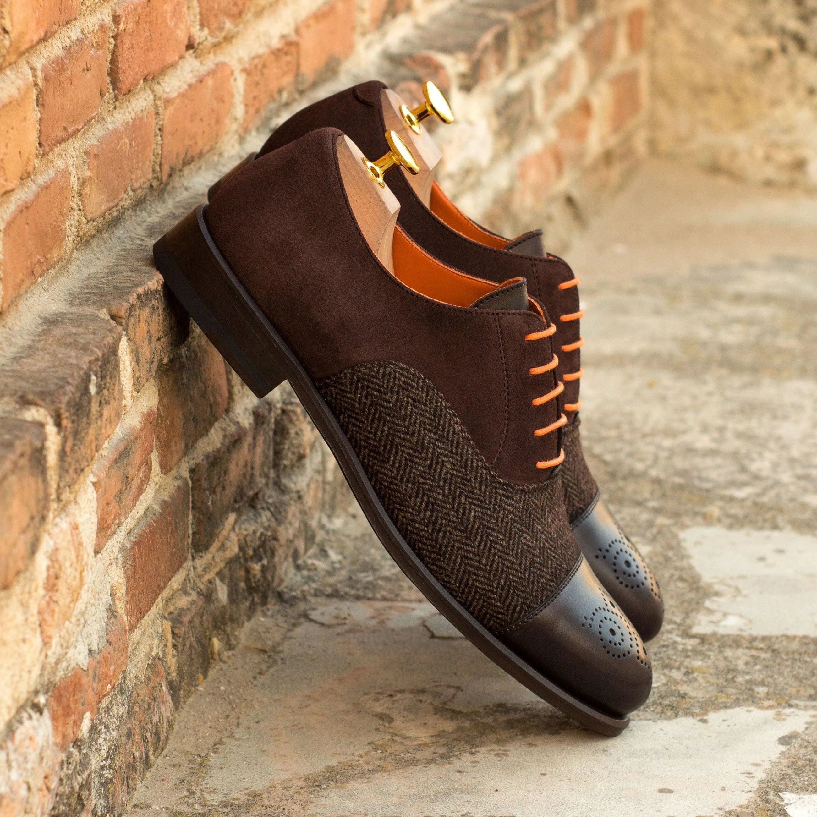 Brown leather and tweed Davids Oxford Shoes, stylish and elegant oxford shoes for men