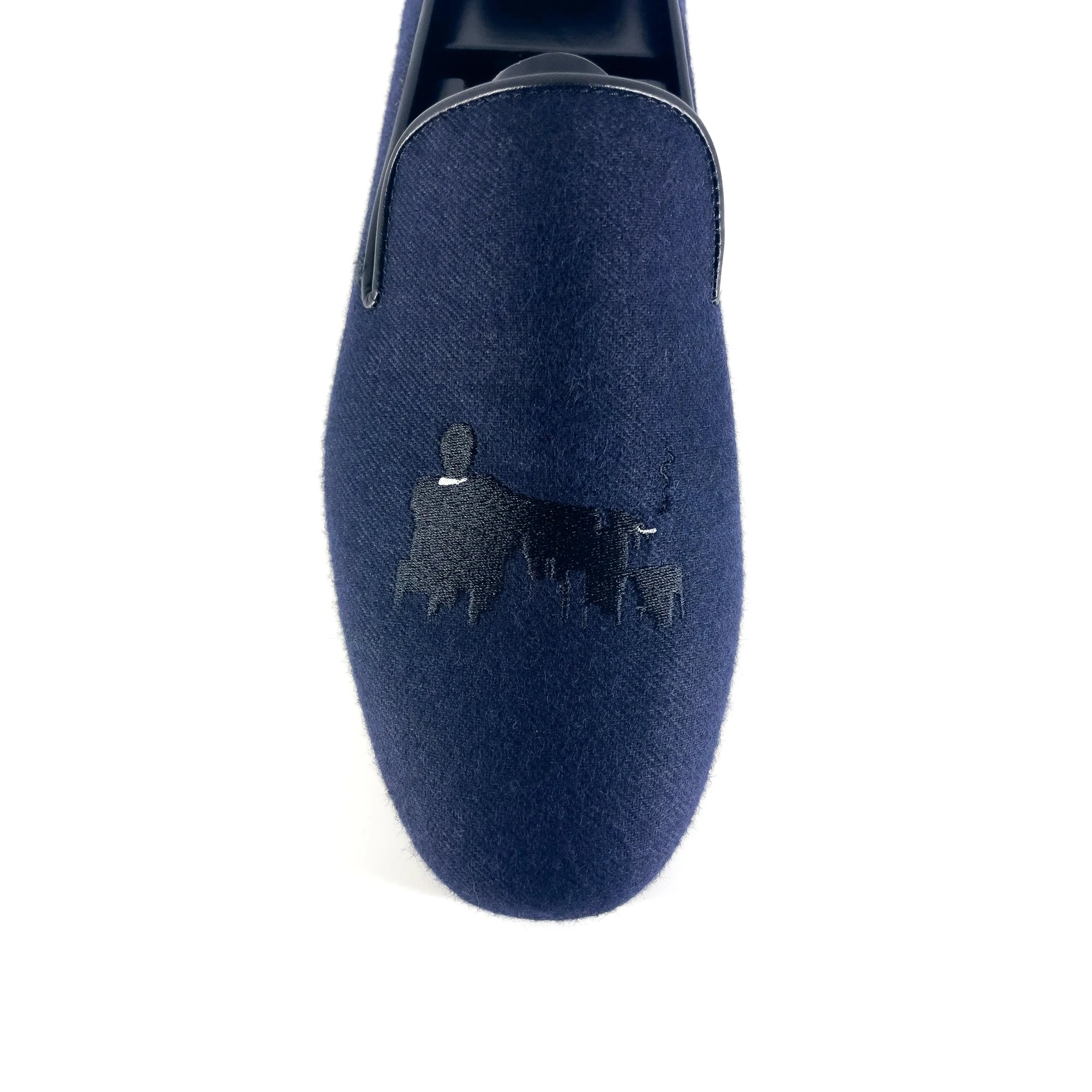 Navy blue loafer with black design, showcasing DDrapper Wellington Slipon style