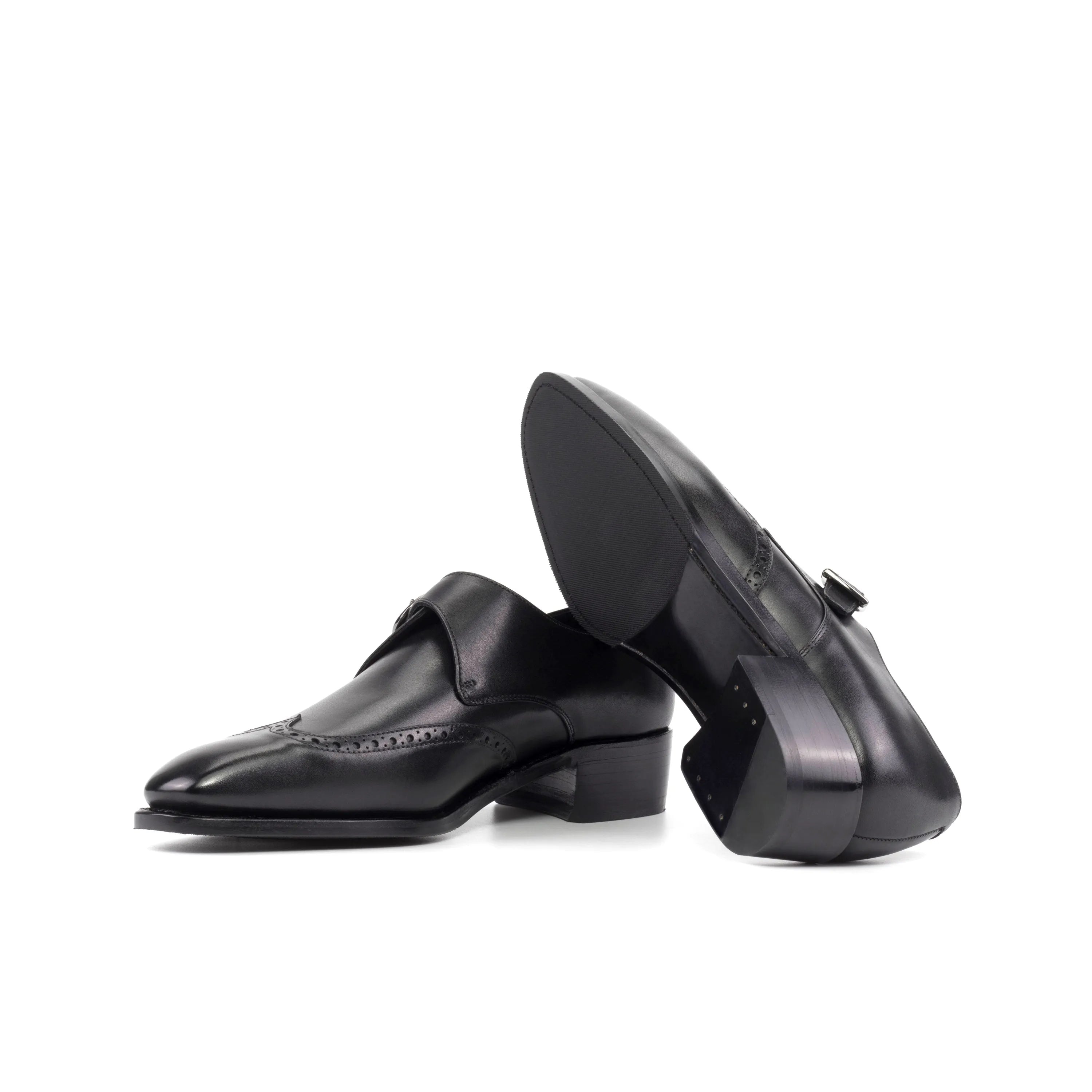 Pair of black leather monk strap shoes from Deluca Single Monk II for stylish business days