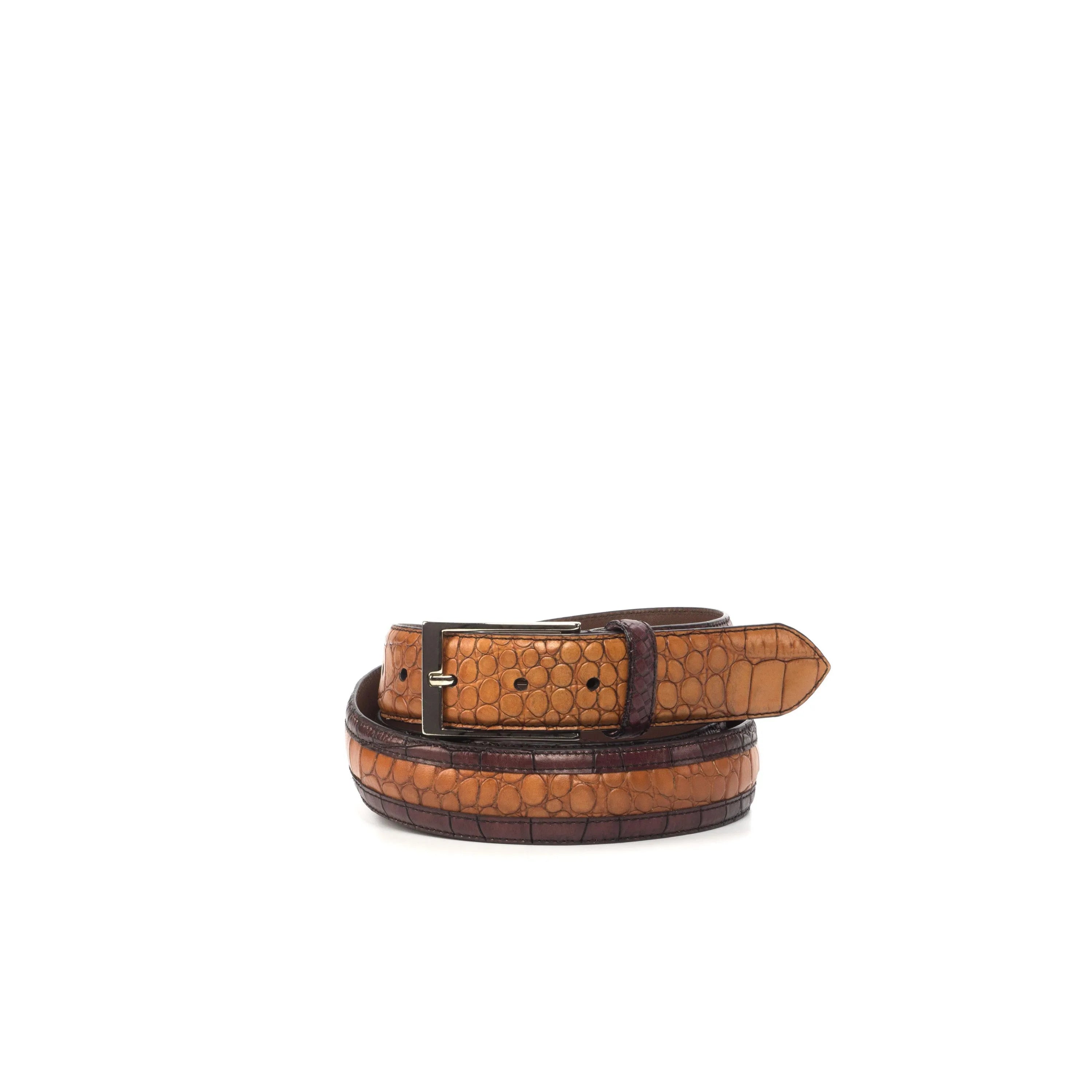 Brown and tan crocodile-patterned Deon Croc Venice Belt for stylish accessories