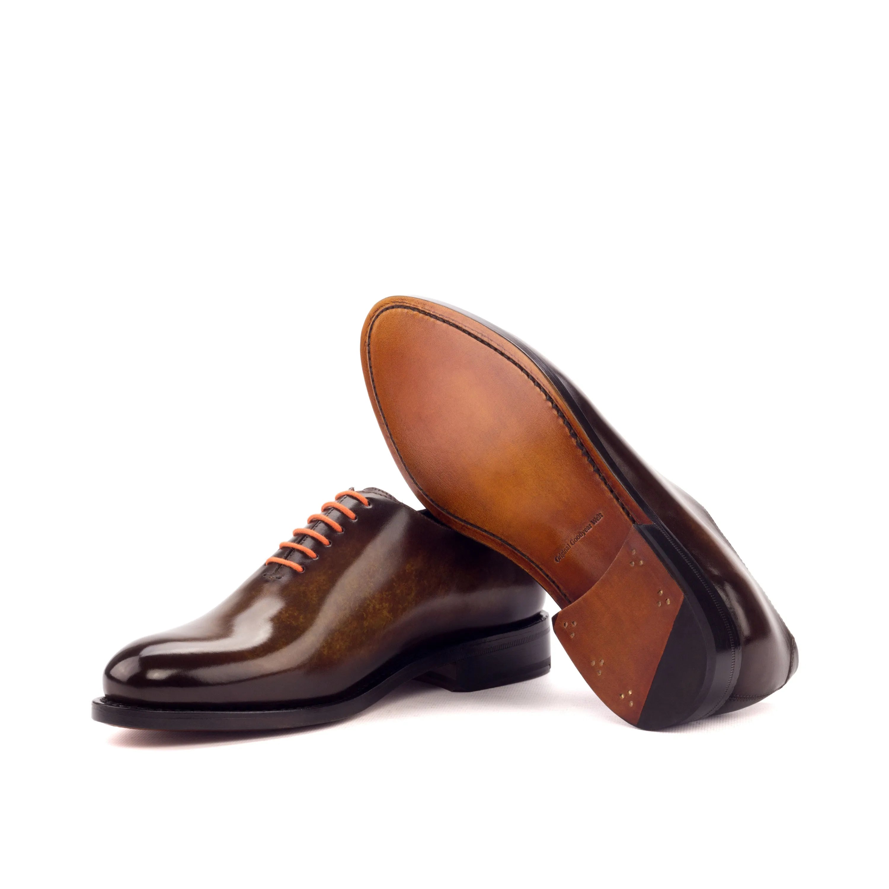 Brown leather dress shoes from the Dillinger Whole Cut Patina collection, luxury bespoke shoes for men