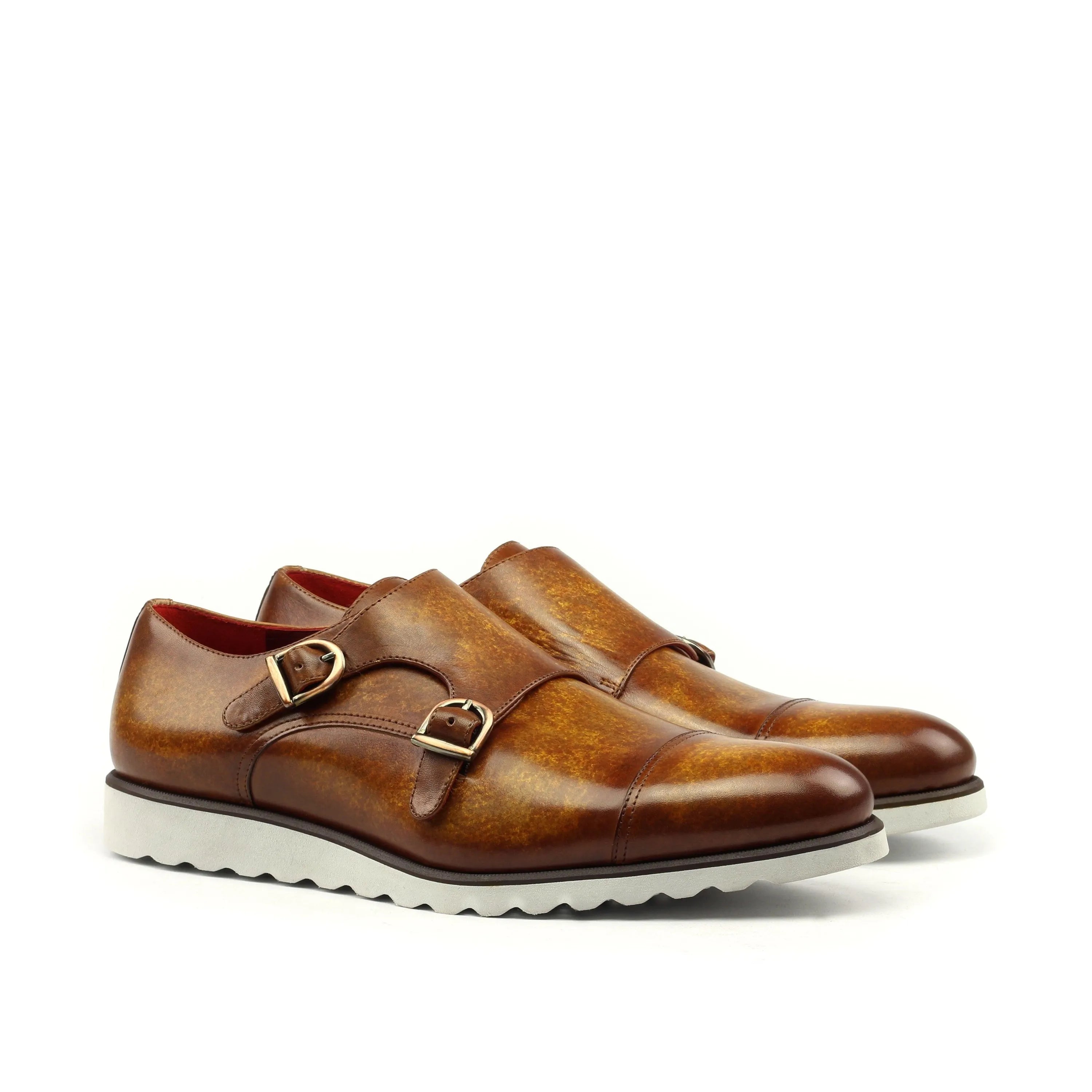 Brown leather Dilya Double Monk Patina II shoes featuring a stylish double monk strap design