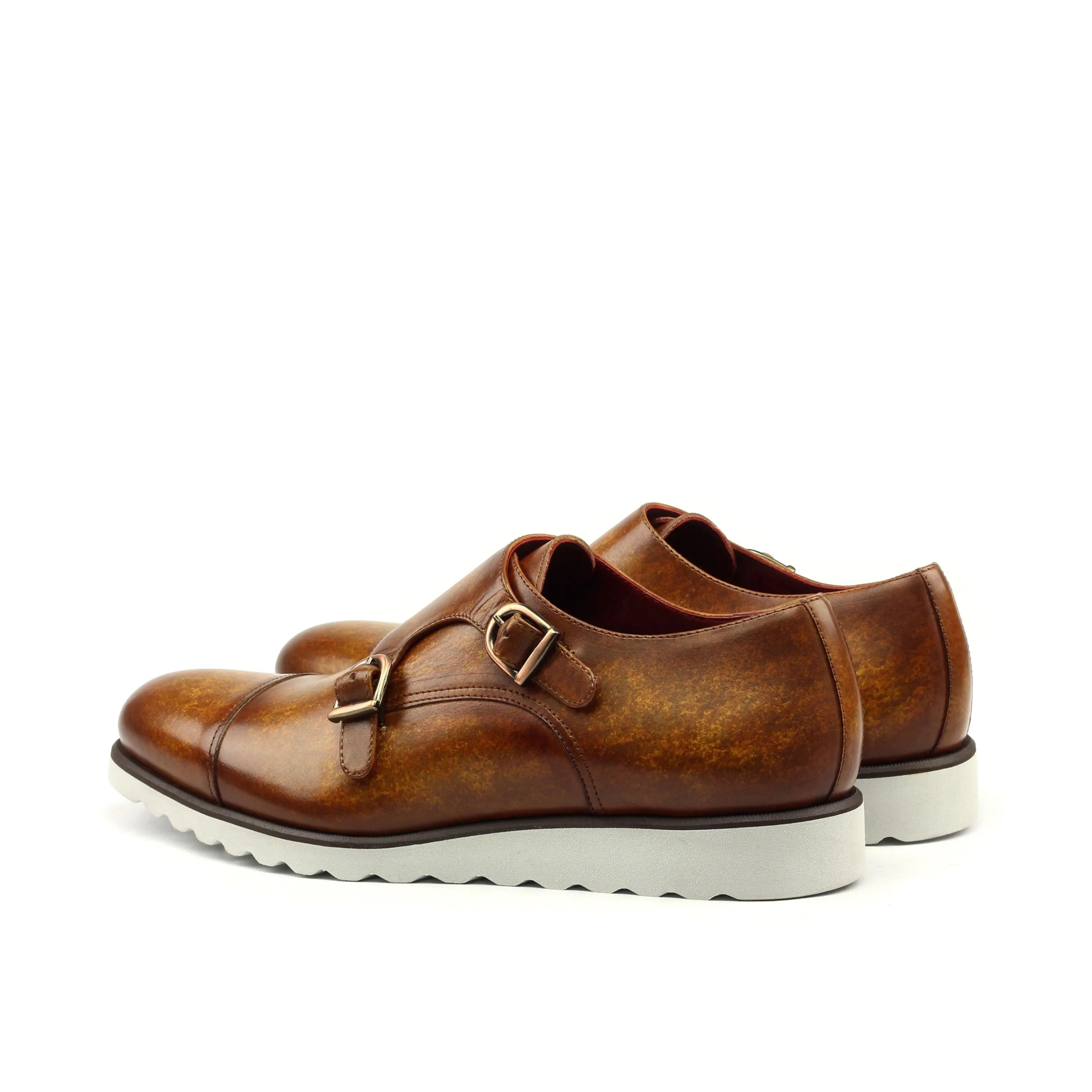 Brown leather Dilya Double Monk Patina II shoes featuring a classic monk strap design