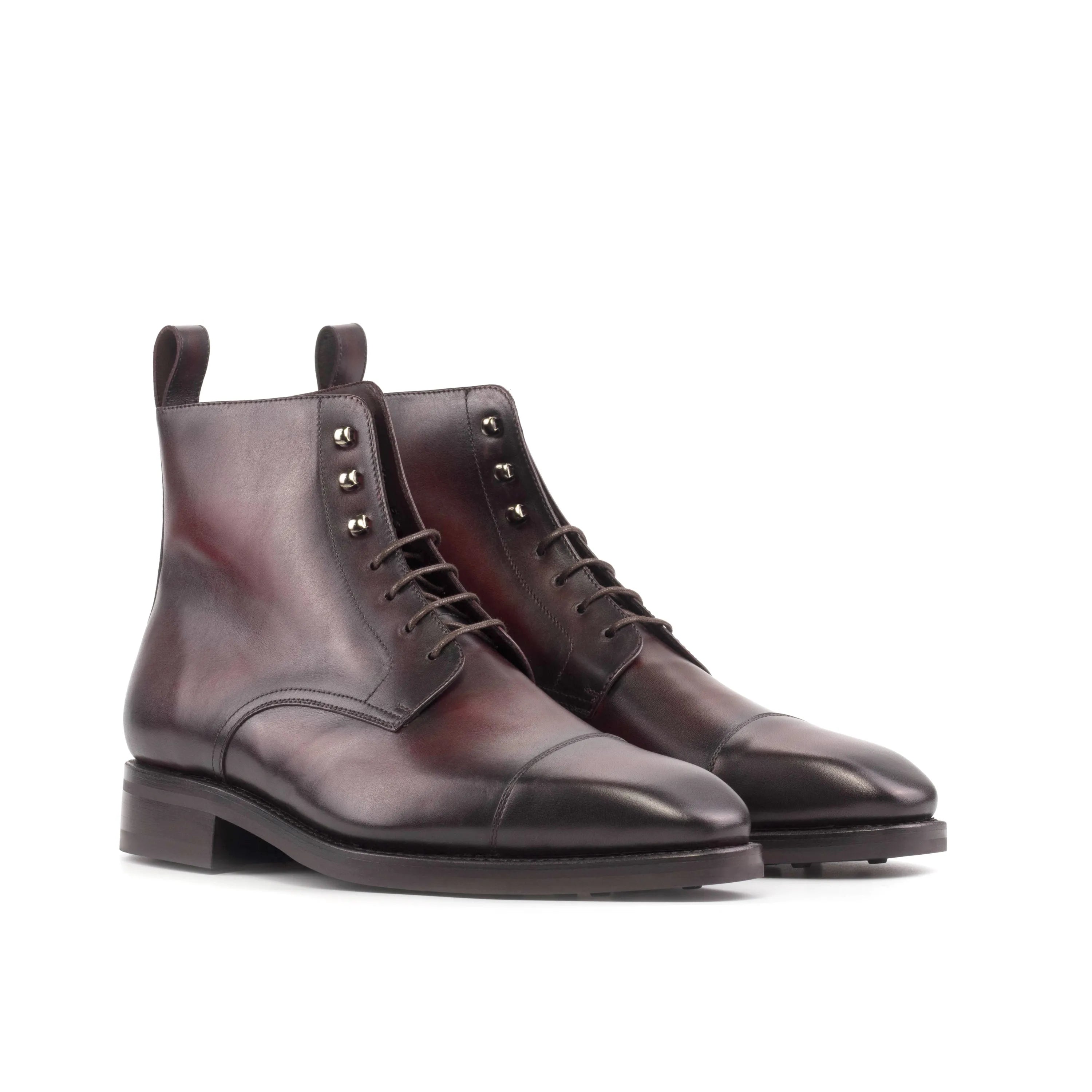 Burgundy leather cap-toe Donny Jumper Boots for a stylish fast lane ensemble