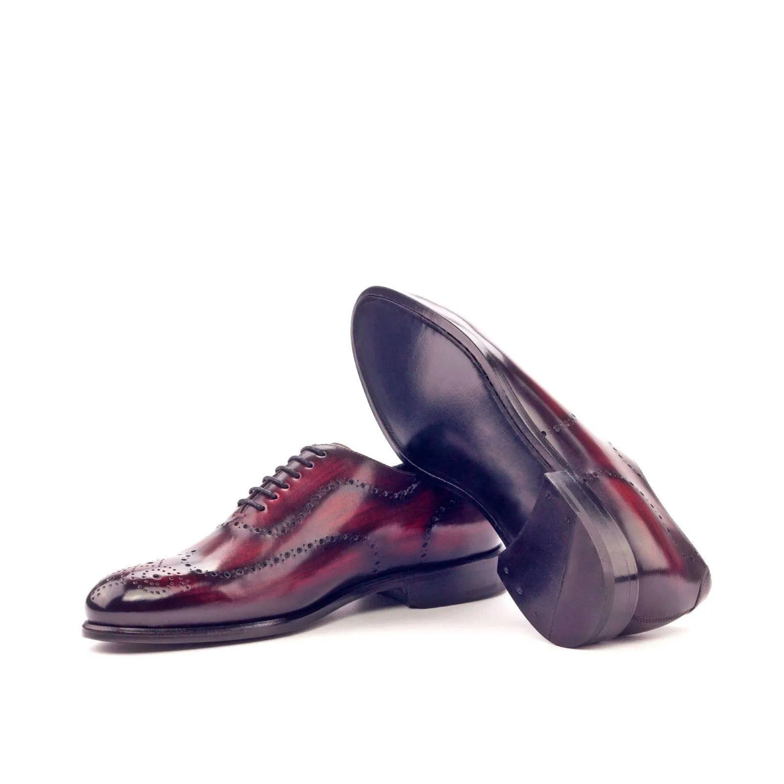 Burgundy leather Donny Whole Cut Patina shoes showcasing elegant cut patina design