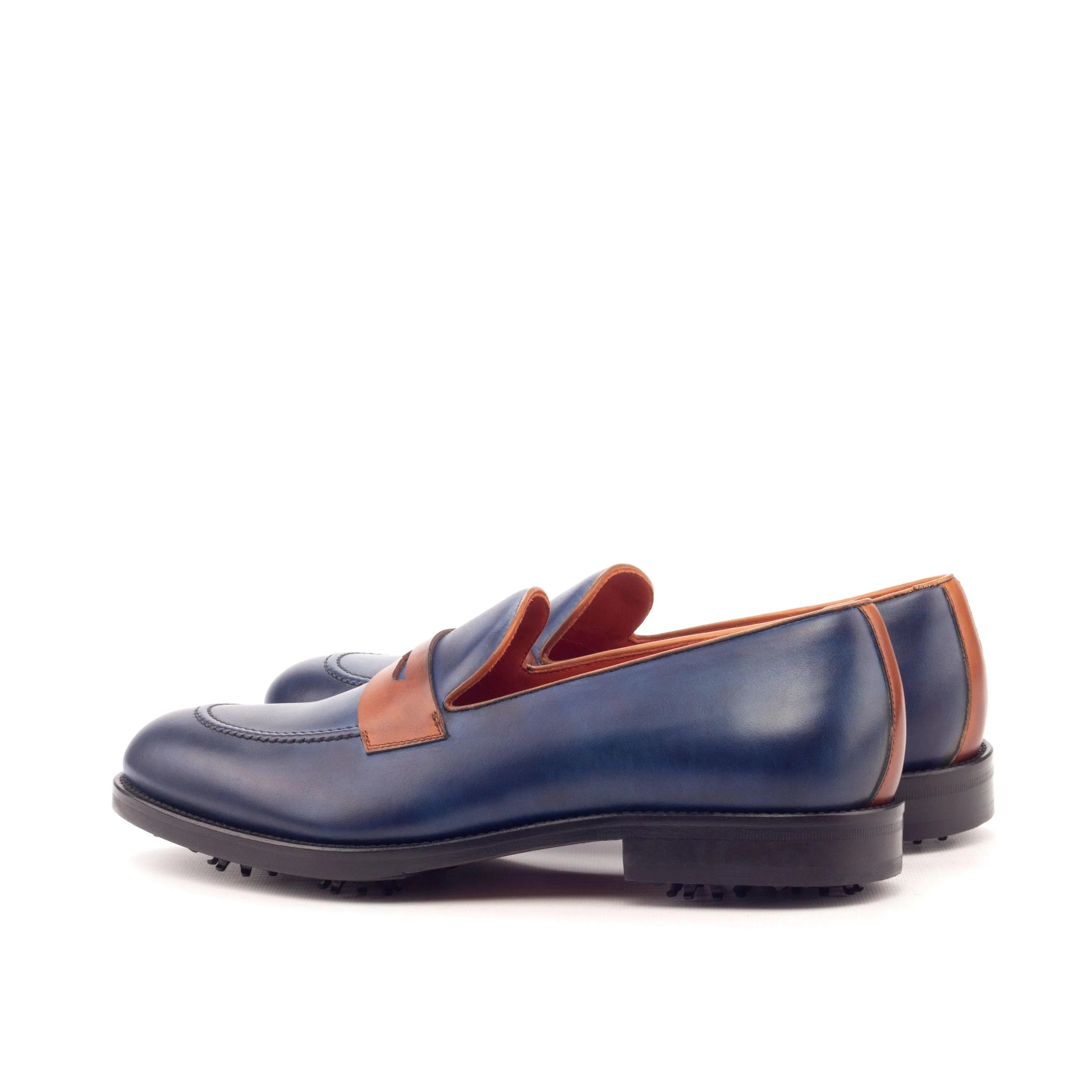 Blue and brown painted calf leather Double Eagle Loafer Golf Shoes designed for style