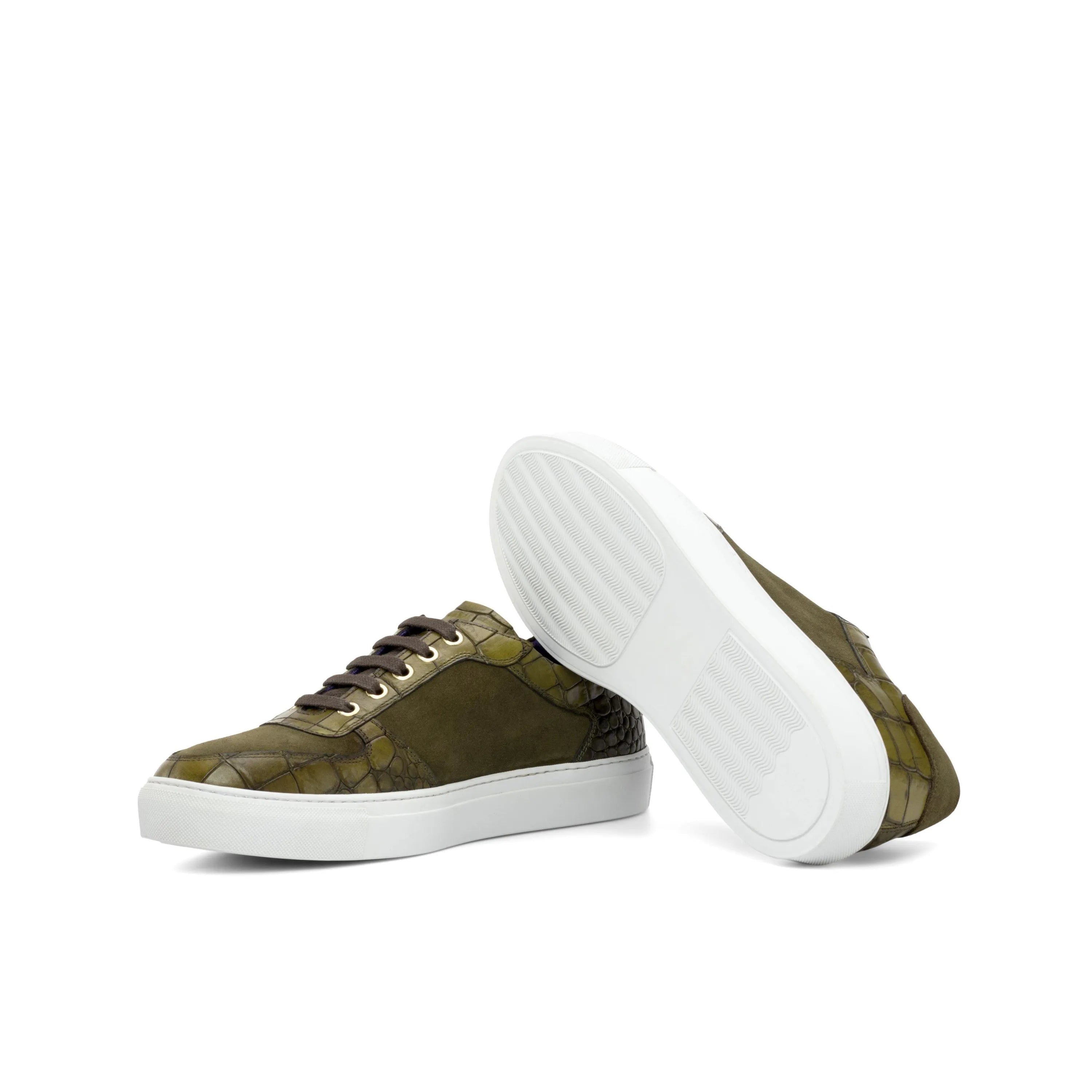 Olive green crocodile-patterned trainer sneakers from Dreamz Low Top Sneaker collection