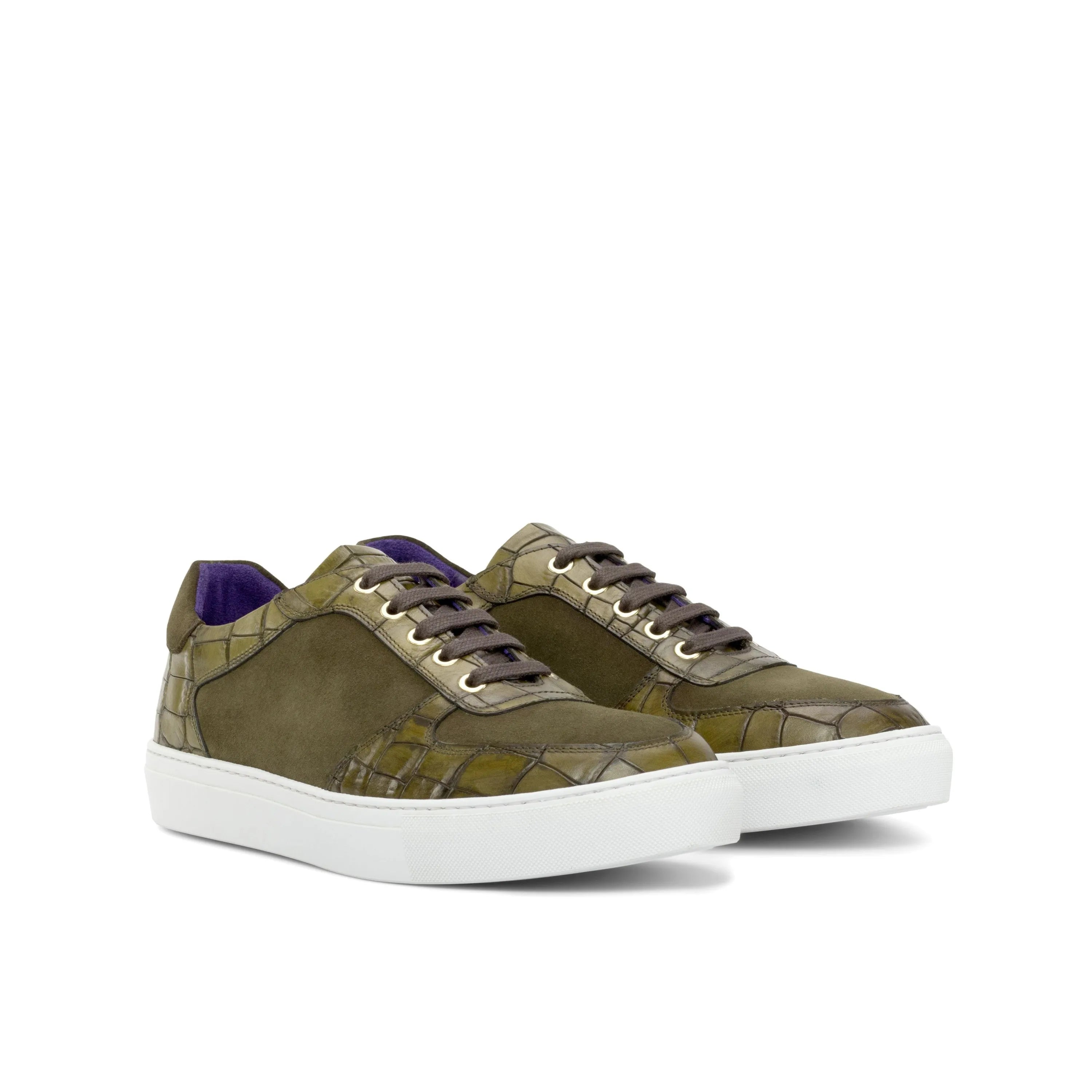 Olive green leather Dreamz Low Top Sneakers, luxury bespoke shoes for men