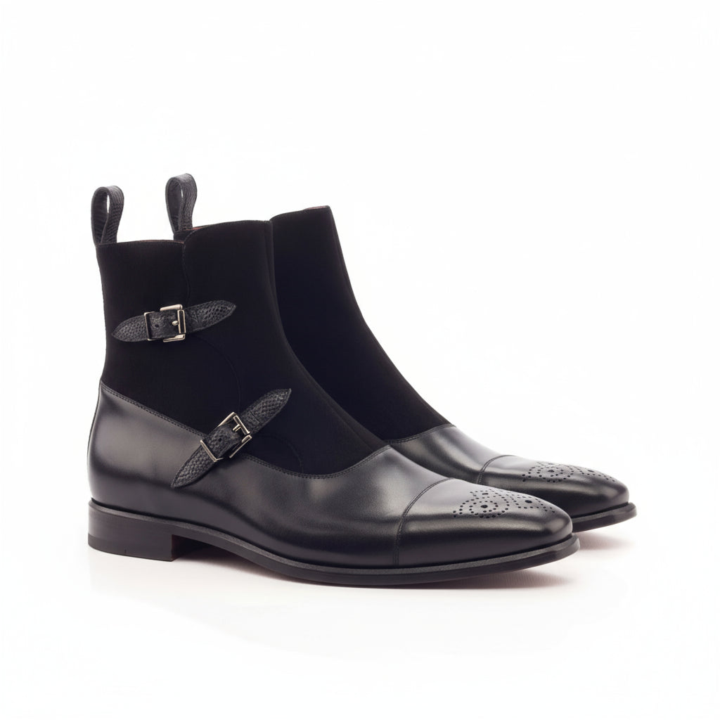 Black leather and suede Monk Strap Drew Octavian Boots for stylish footwear