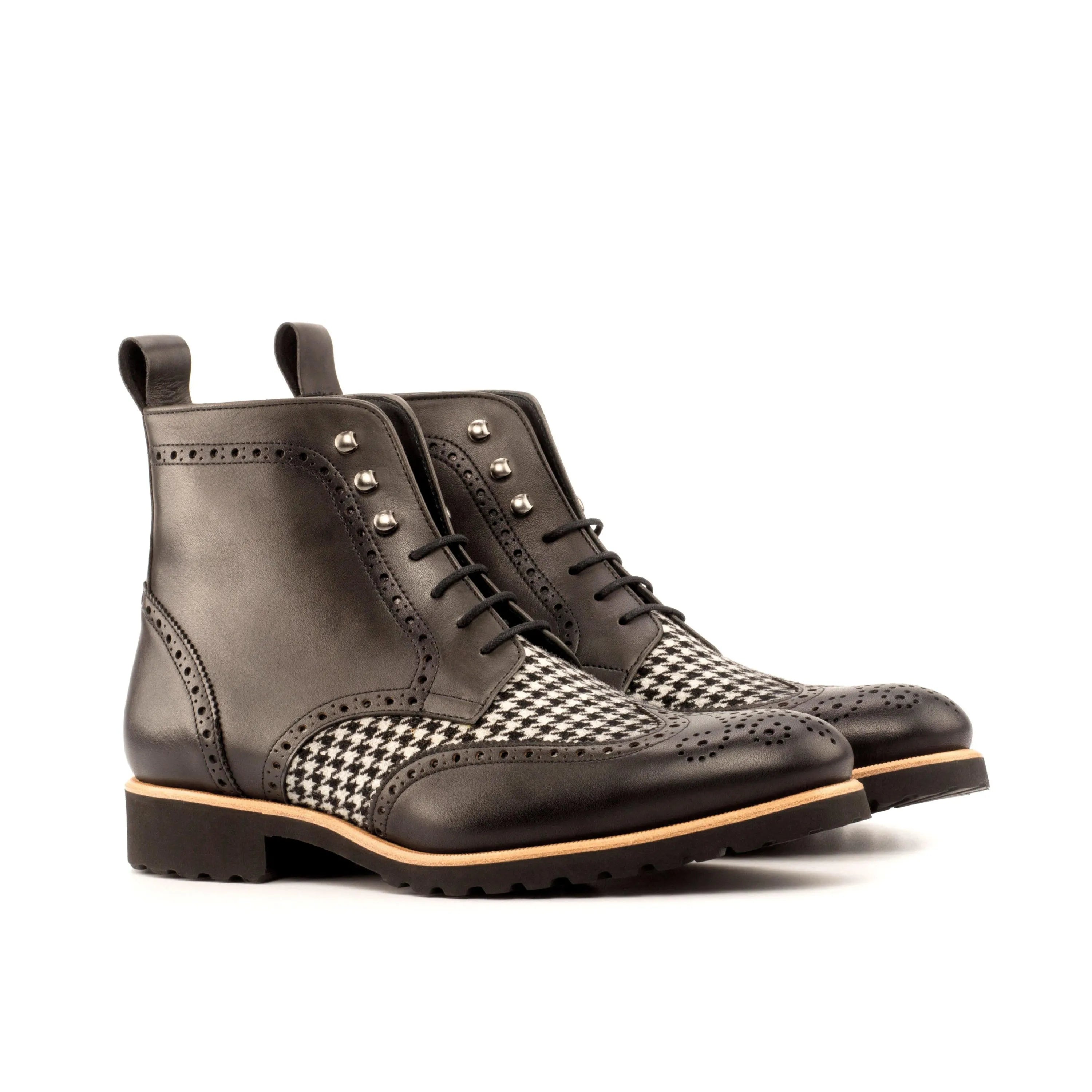 Black leather and houndstooth DT90 Military Brogue Boots II for stylish footwear