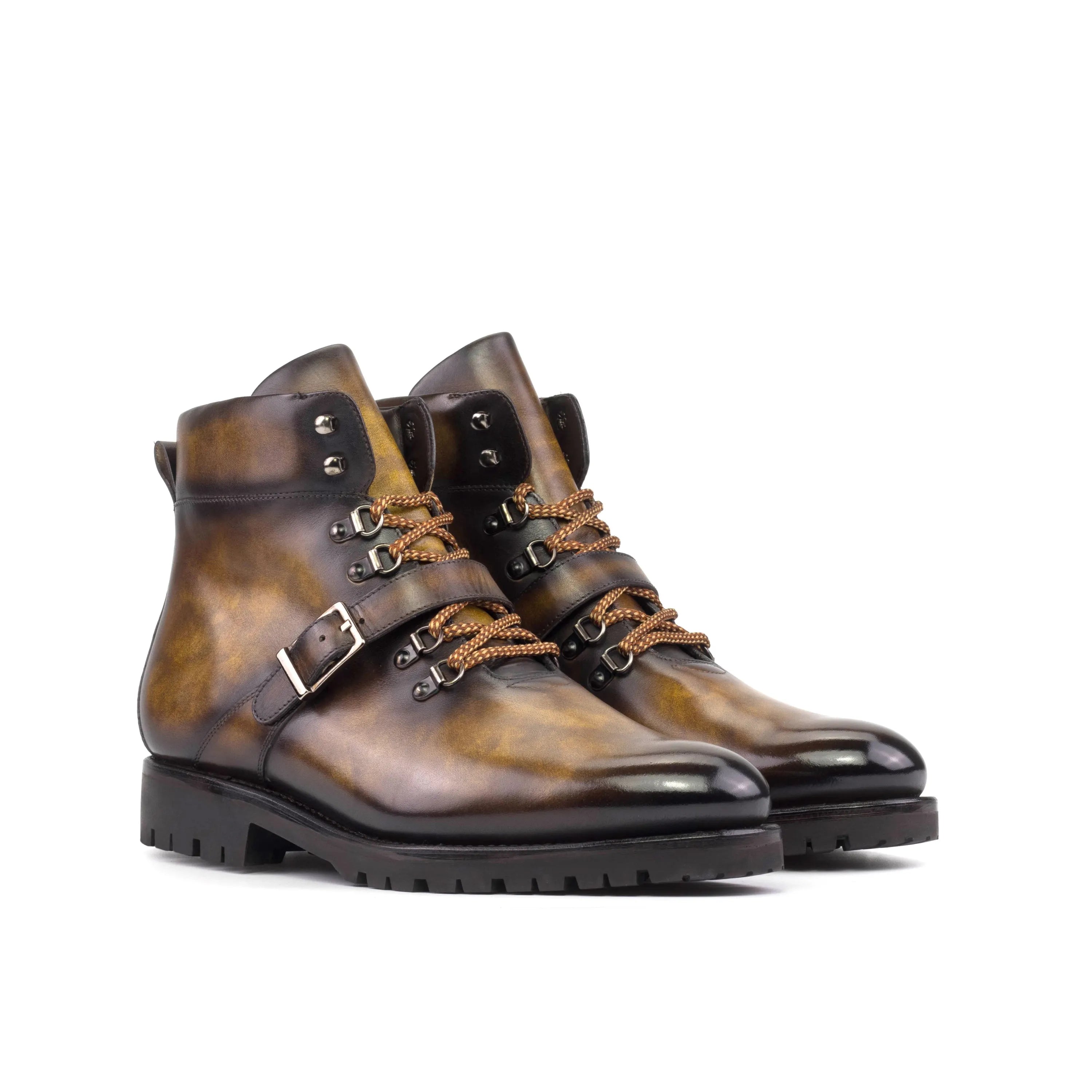 Brown leather Duke Patina Hiking Boots, designed for durability and style in outdoor adventures