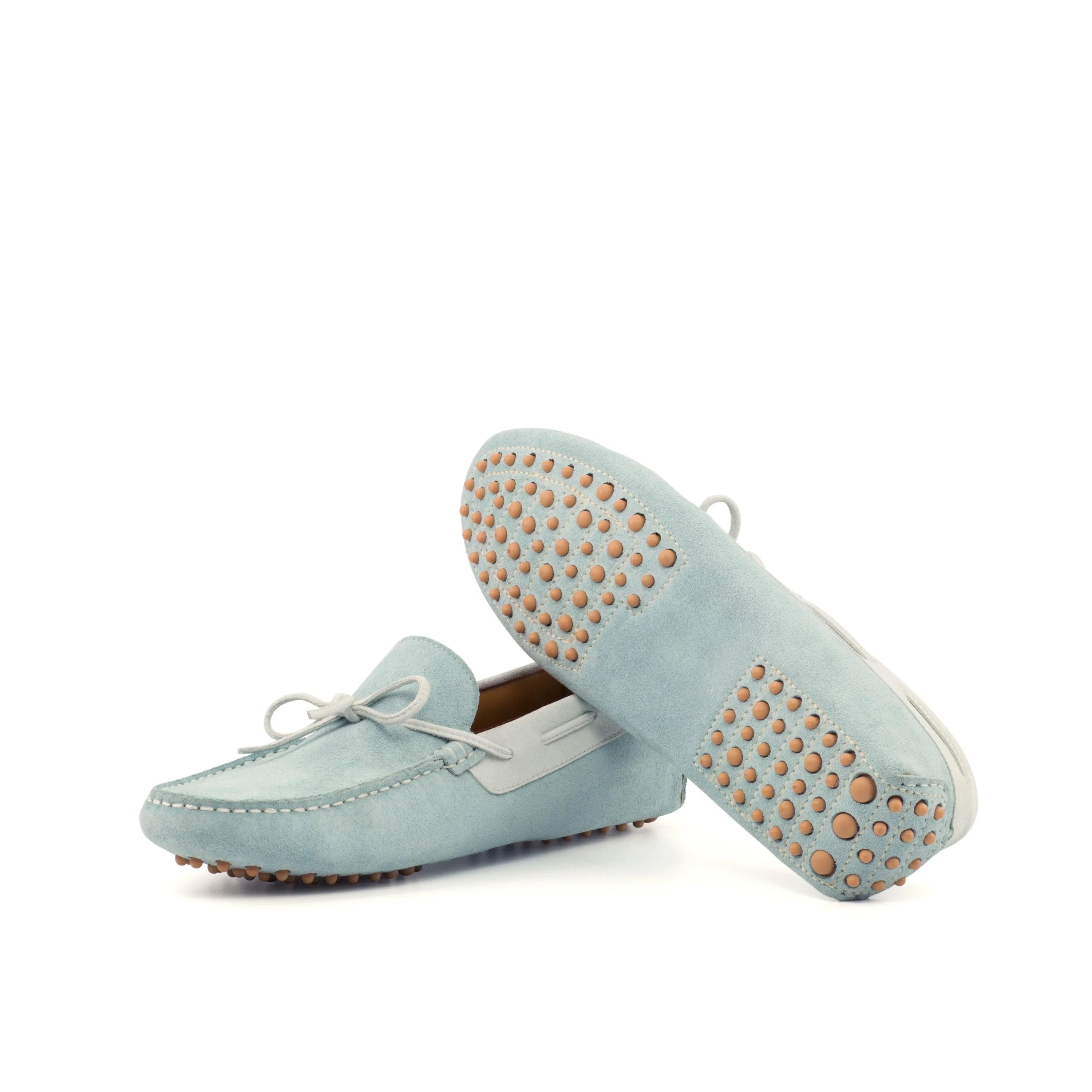 Tods light blue suede Egypt Driver II moccasin with gold studs