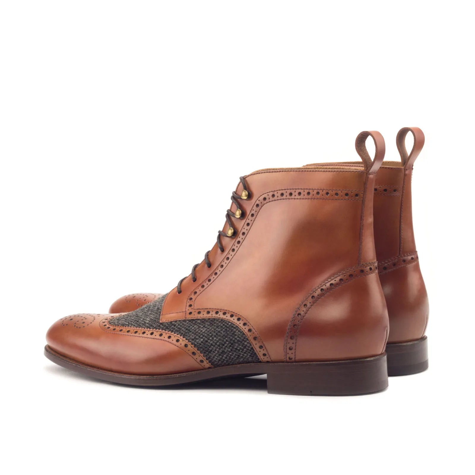 Brown leather wingtip boots from the Eisen Military Brogue collection for stylish versatility