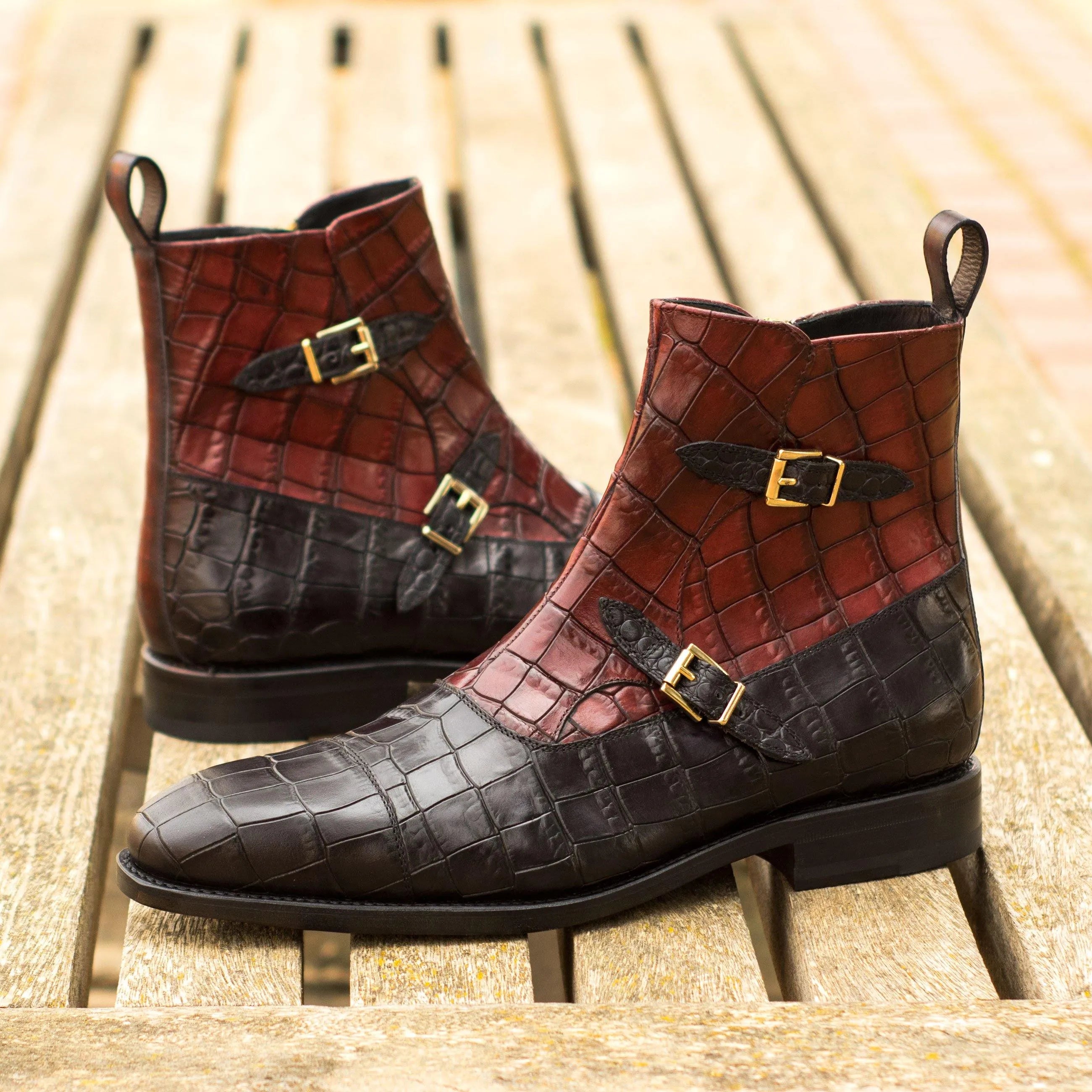 Eldo Octavian Patina boots in two-tone crocodile-patterned leather for stylish elegance