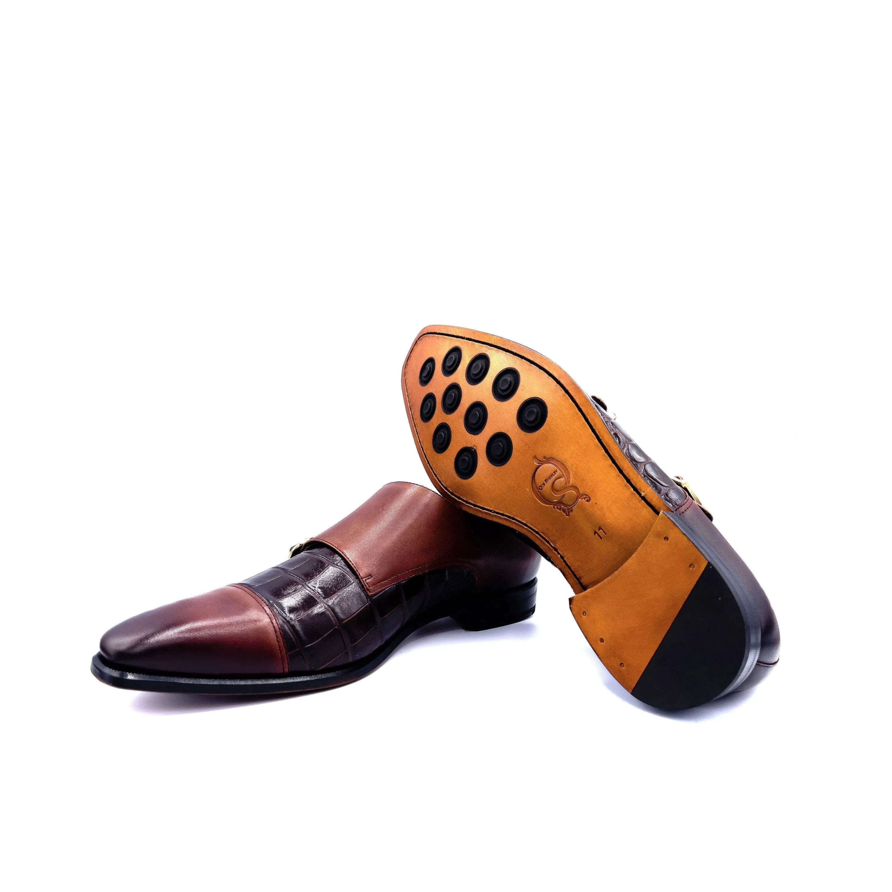 Two-tone leather Emperor Double Monk strap shoes for elegant formal wear