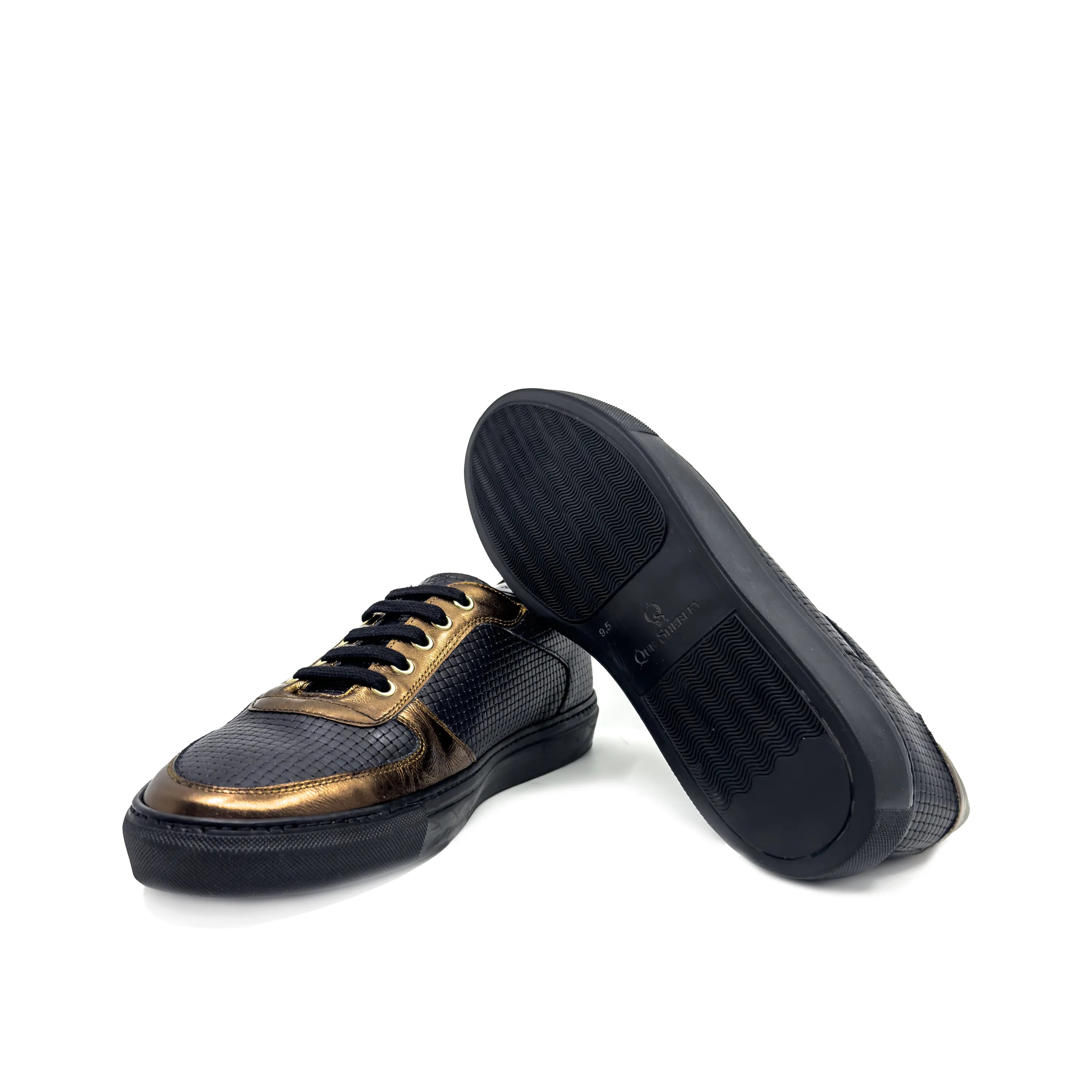 Black and bronze Italian leather Empyr Low Top Trainer Sneakers for a stylish look