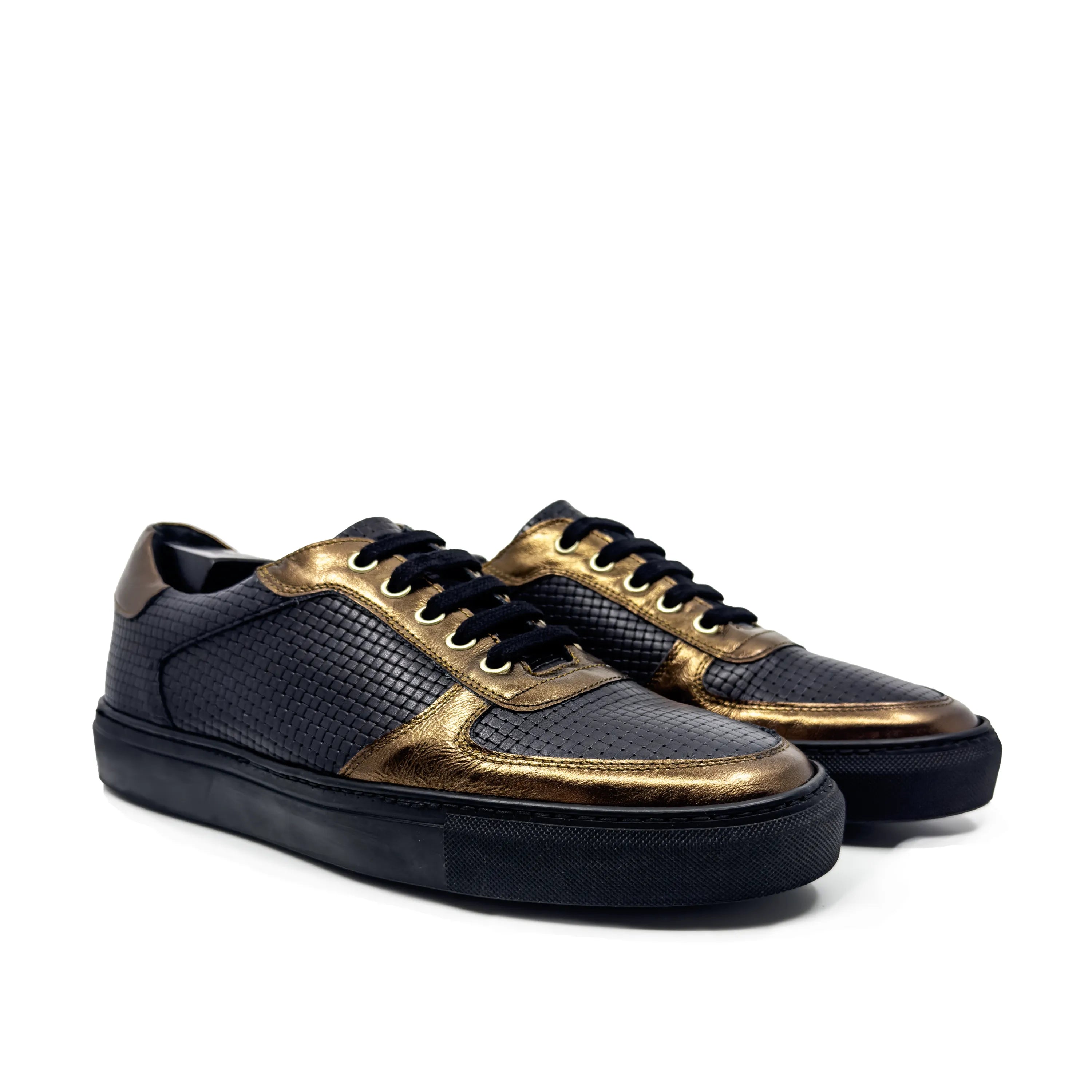 Black and gold leather Empyr Low Top Trainer Sneaker with cupsole design