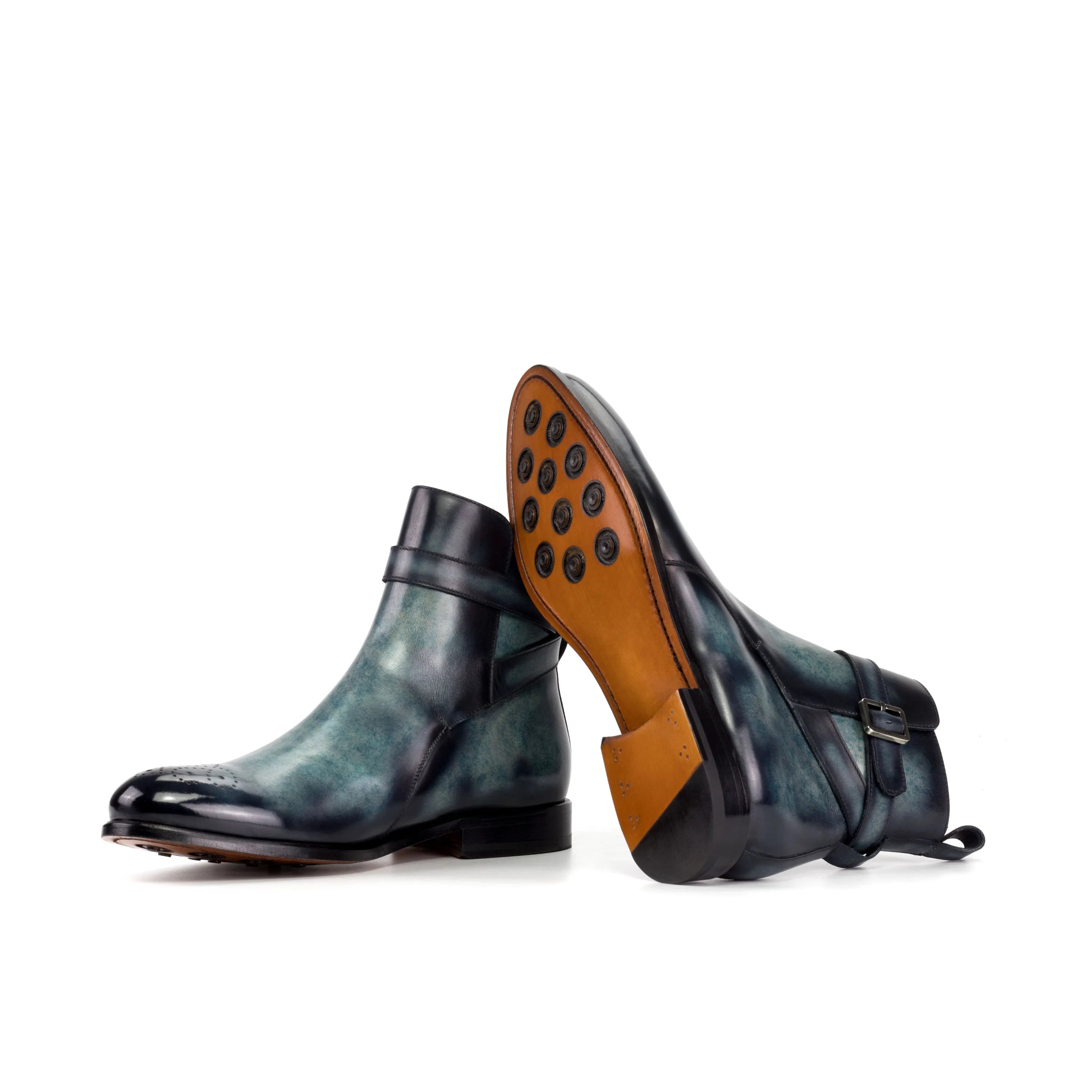 Blue leather ankle boots from Empyrean Jodhpur Patina collection