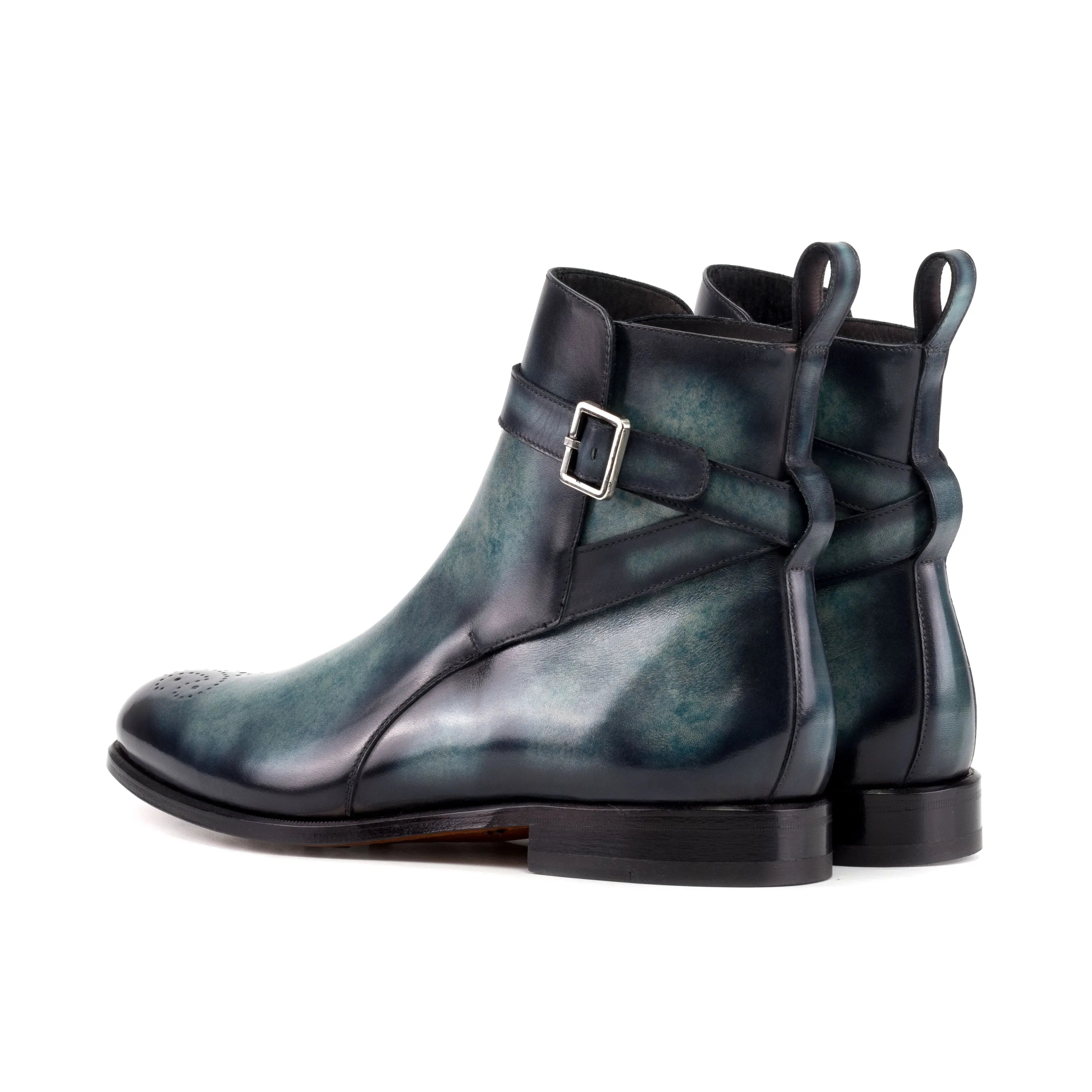 Blue leather Empyrean Jodhpur Patina Boots featuring a stylish buckle detail