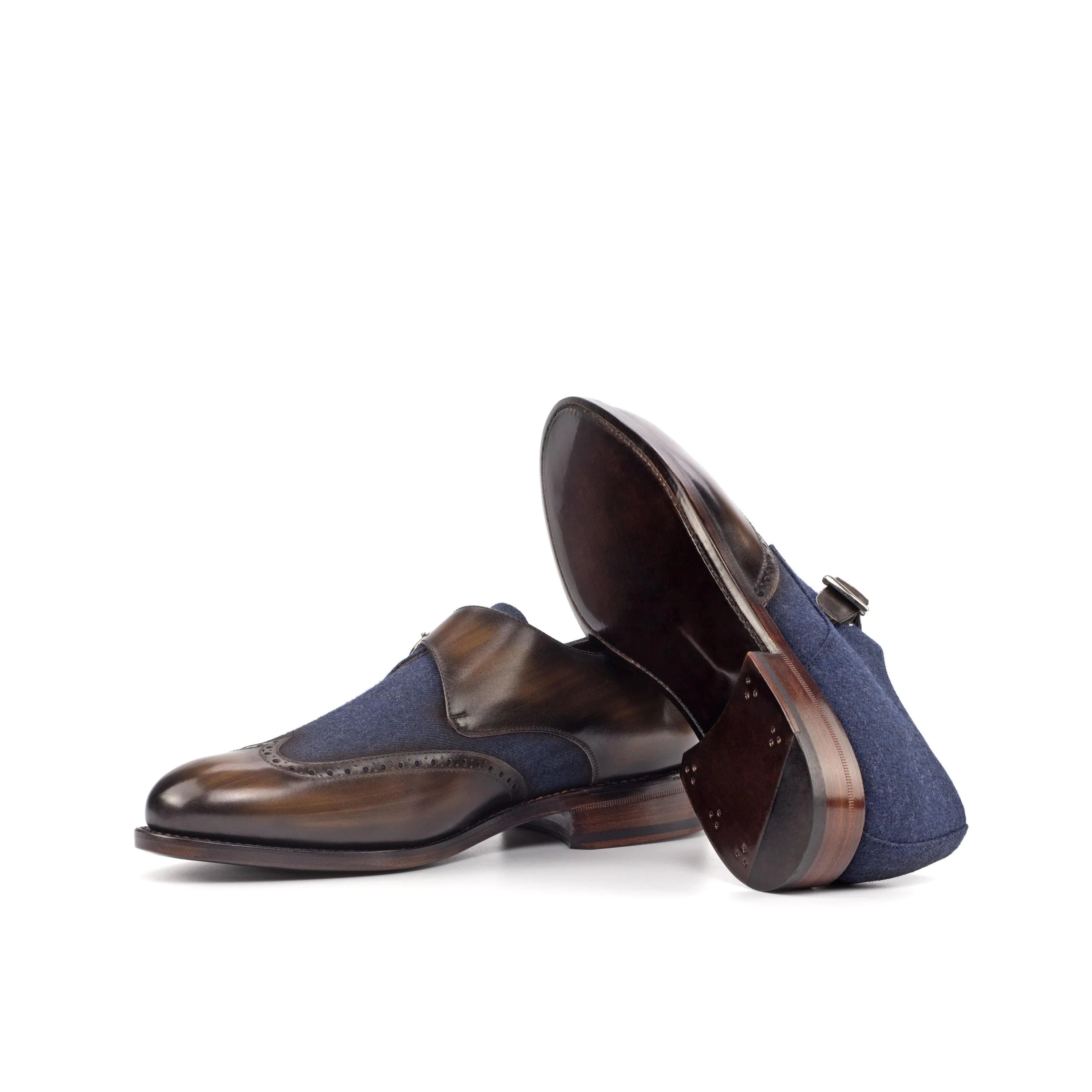 Brown and blue leather Ernist Single Monk Patina shoes for stylish formal wear