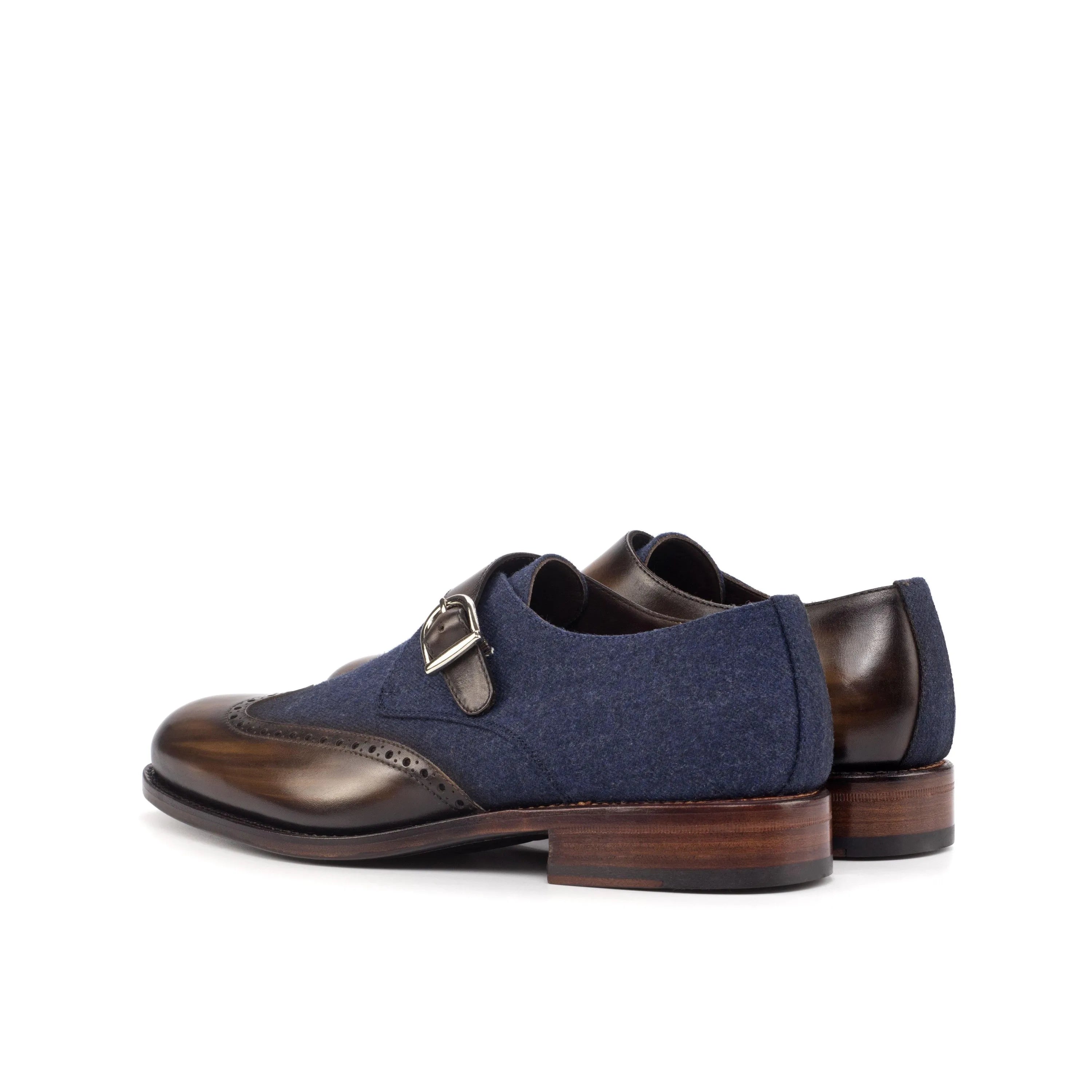 Brown and navy Ernist Single Monk Patina shoes showcasing elegant design and craftsmanship