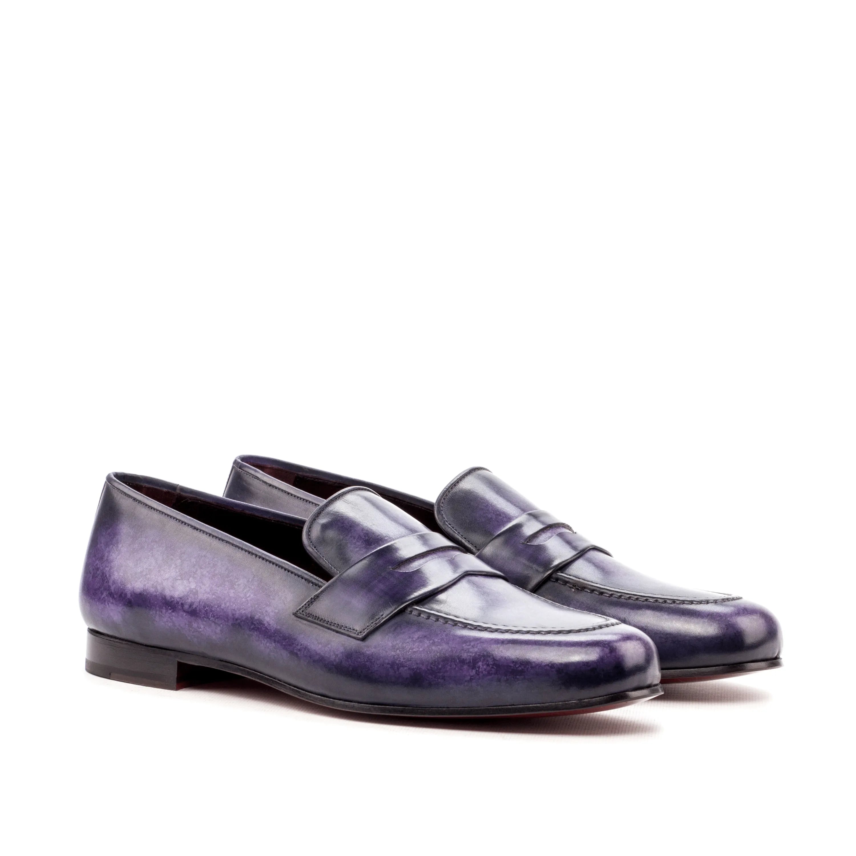 Pair of purple leather loafers from Euclid Wellington Patina slip on collection