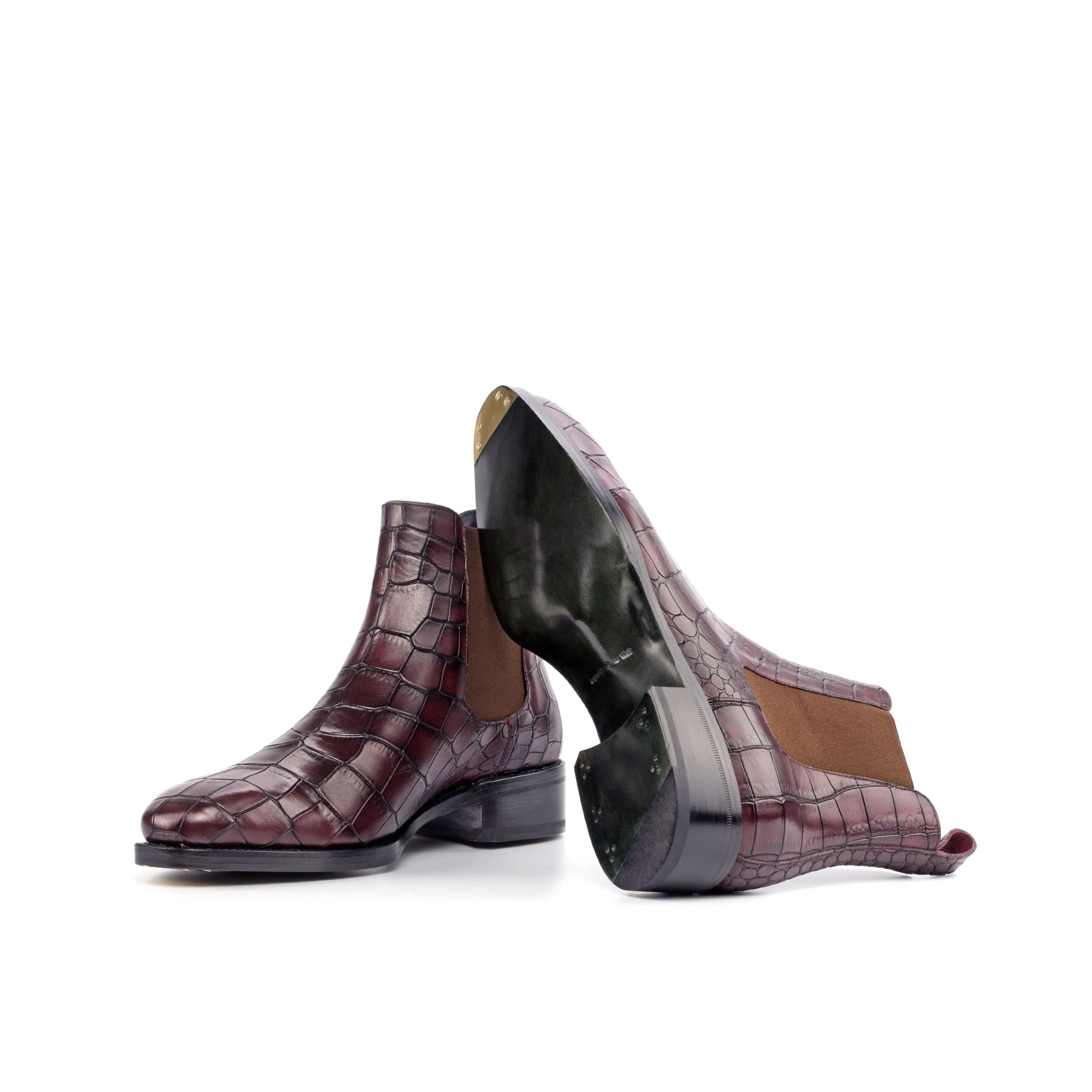 Brown crocodile-patterned Fabino Chelsea Boots showcasing elegant footwear style