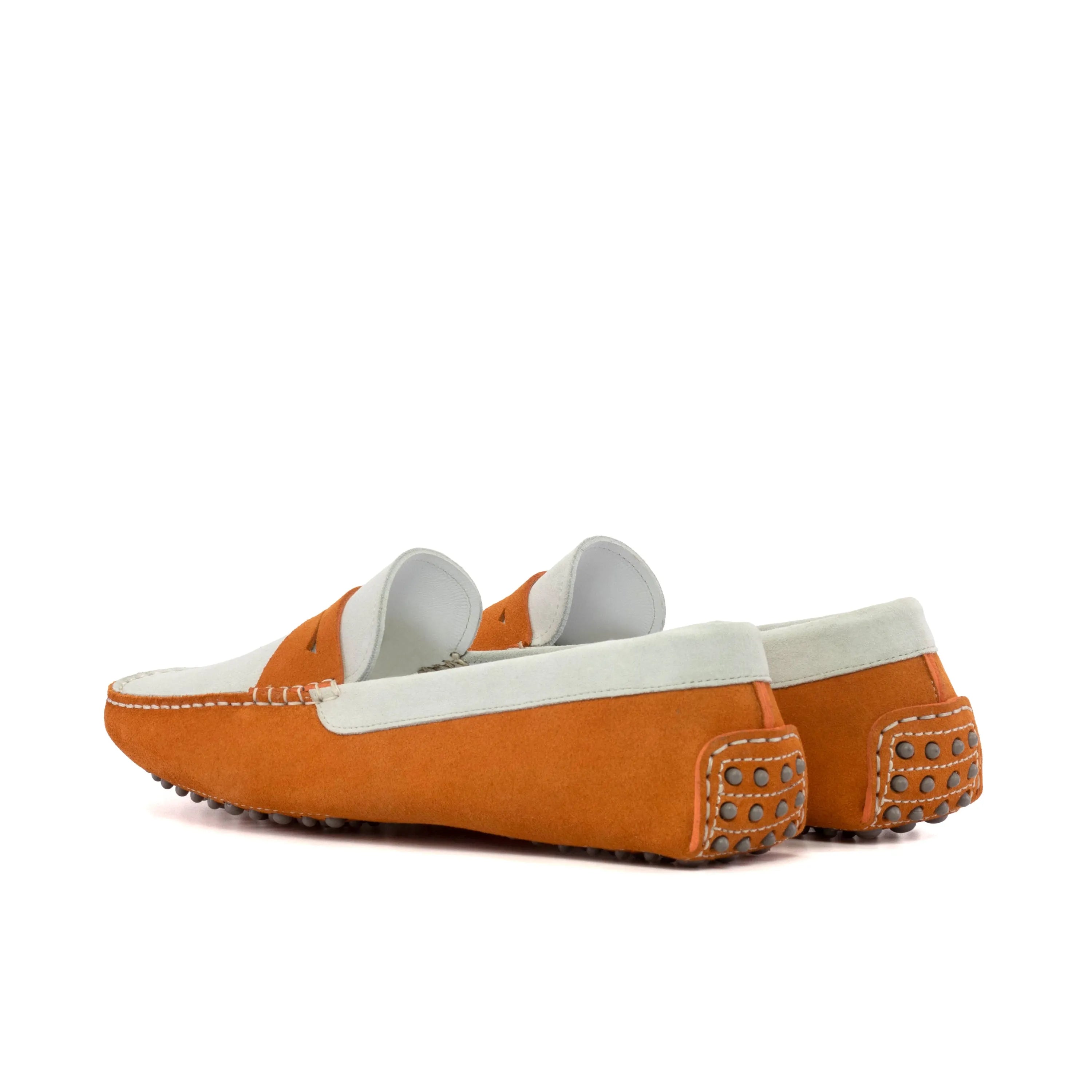 Orange and white Fadalzo Driver, luxury bespoke shoes for men, ideal for executives