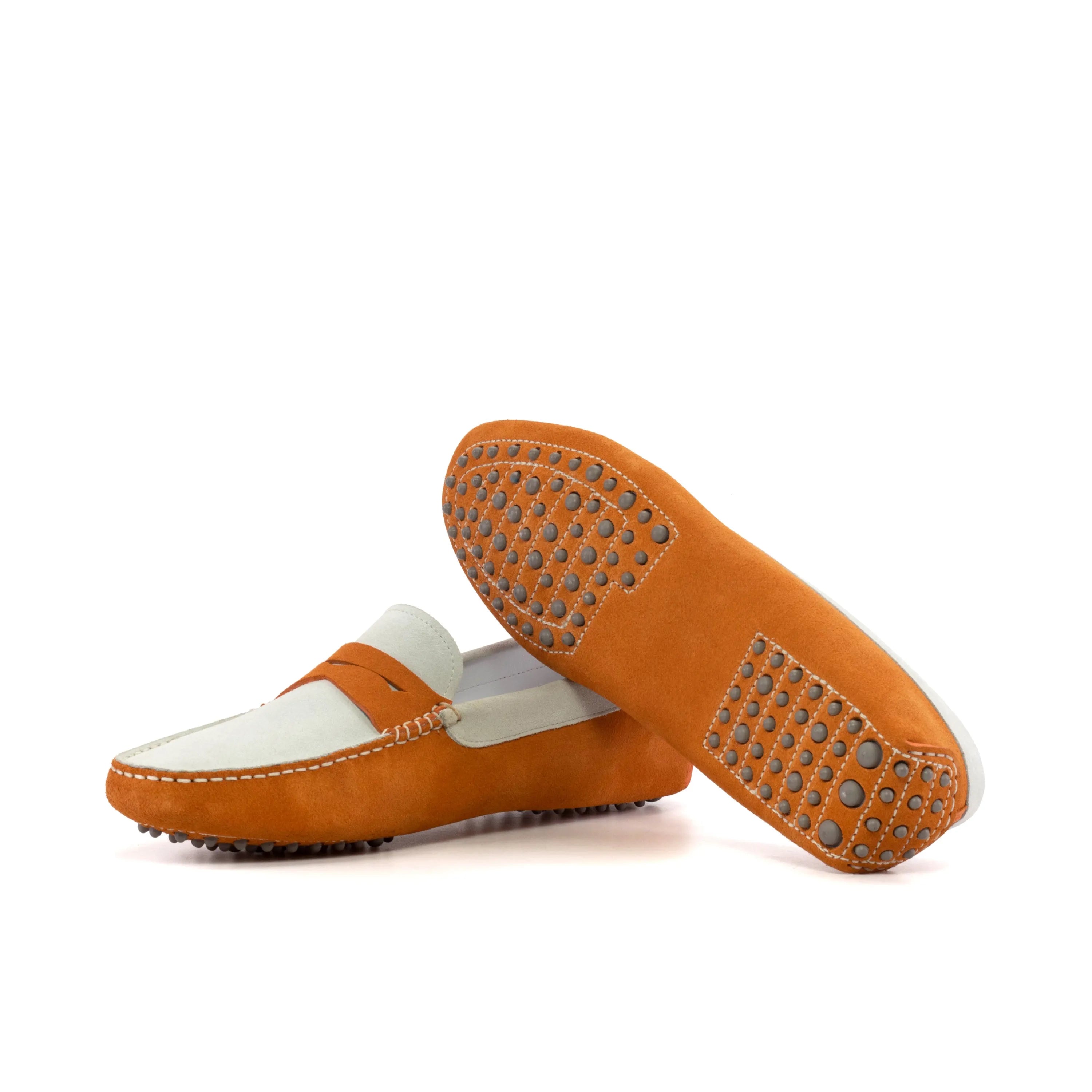 Orange and white Fadalzo Driver, luxury bespoke shoes for men, ideal for sophisticated style