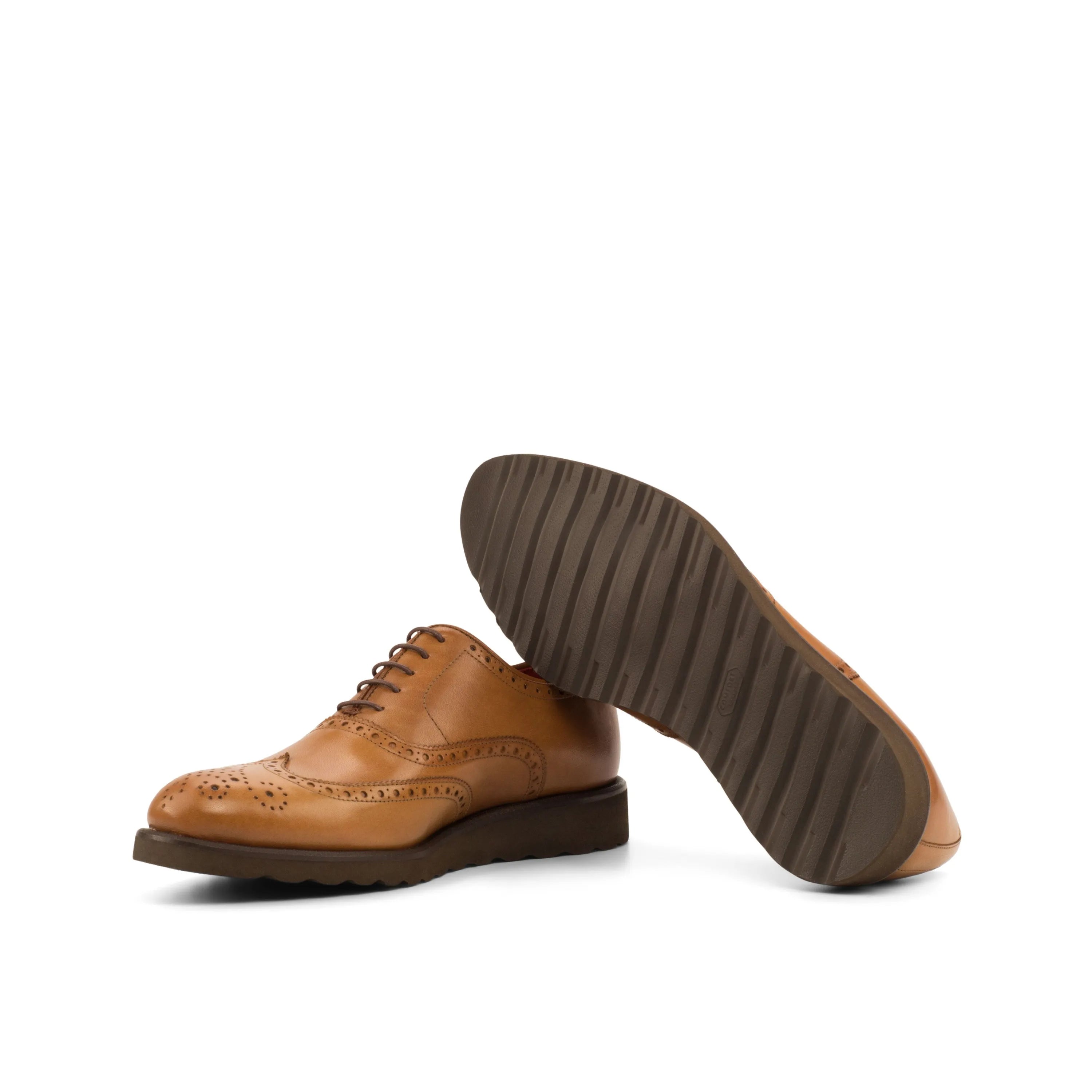 Tan leather wingtip dress shoes FB02 Full Brogue Shoes, luxury bespoke shoes for men