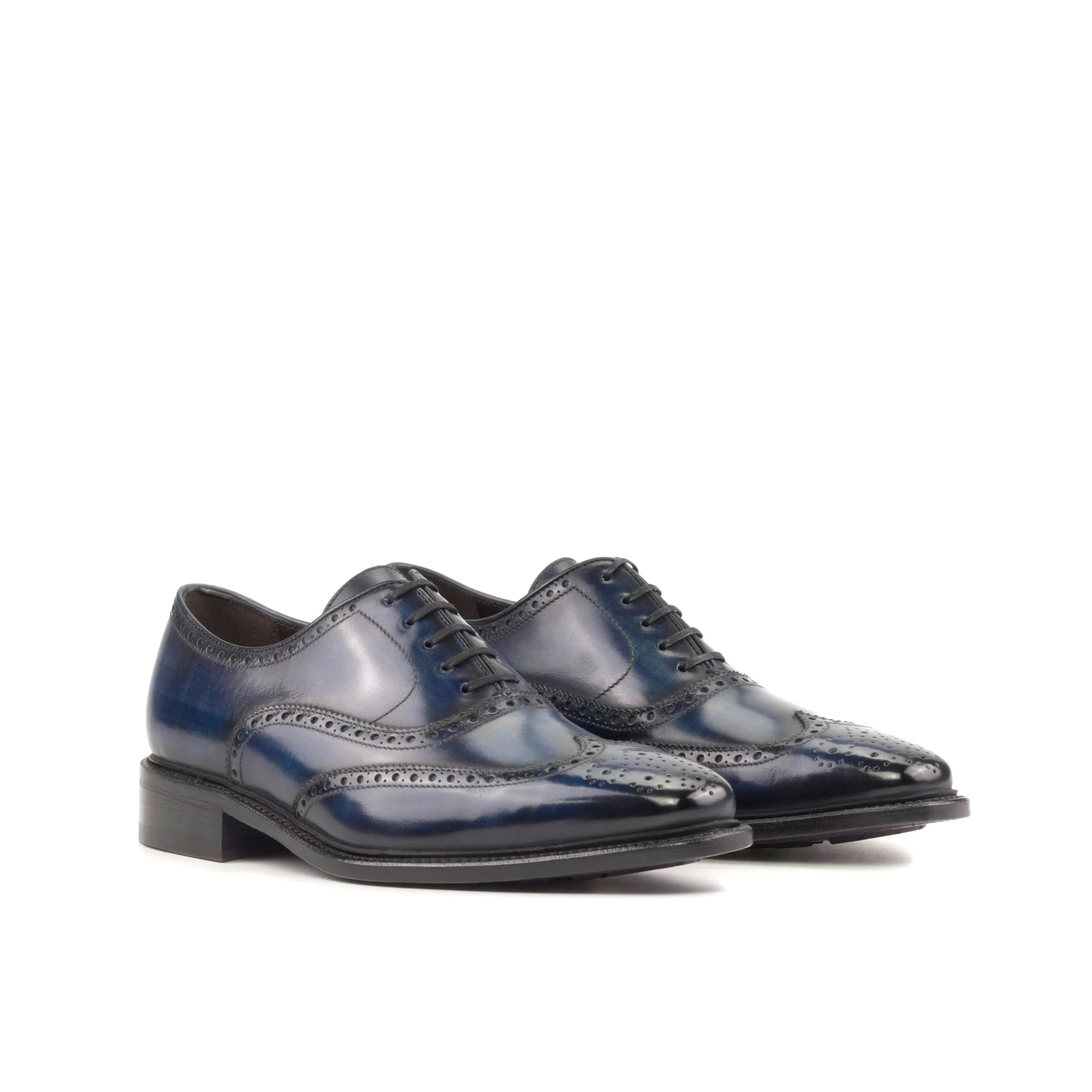 Blue leather Federico Patina Full Brogue Shoes, stylish dress shoes for formal occasions