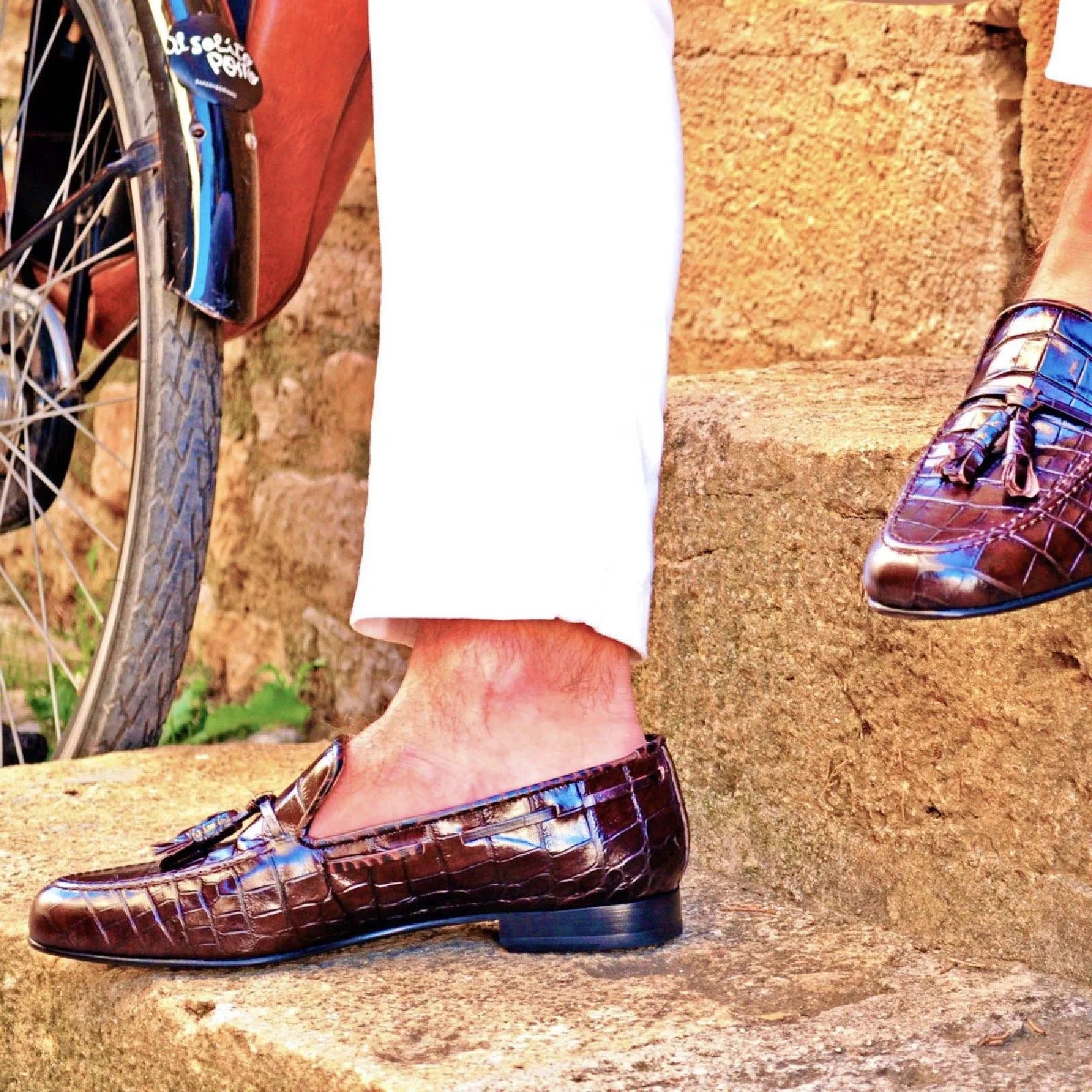 Brown leather tassel loafers from the Fernanzo Wellington slip collection