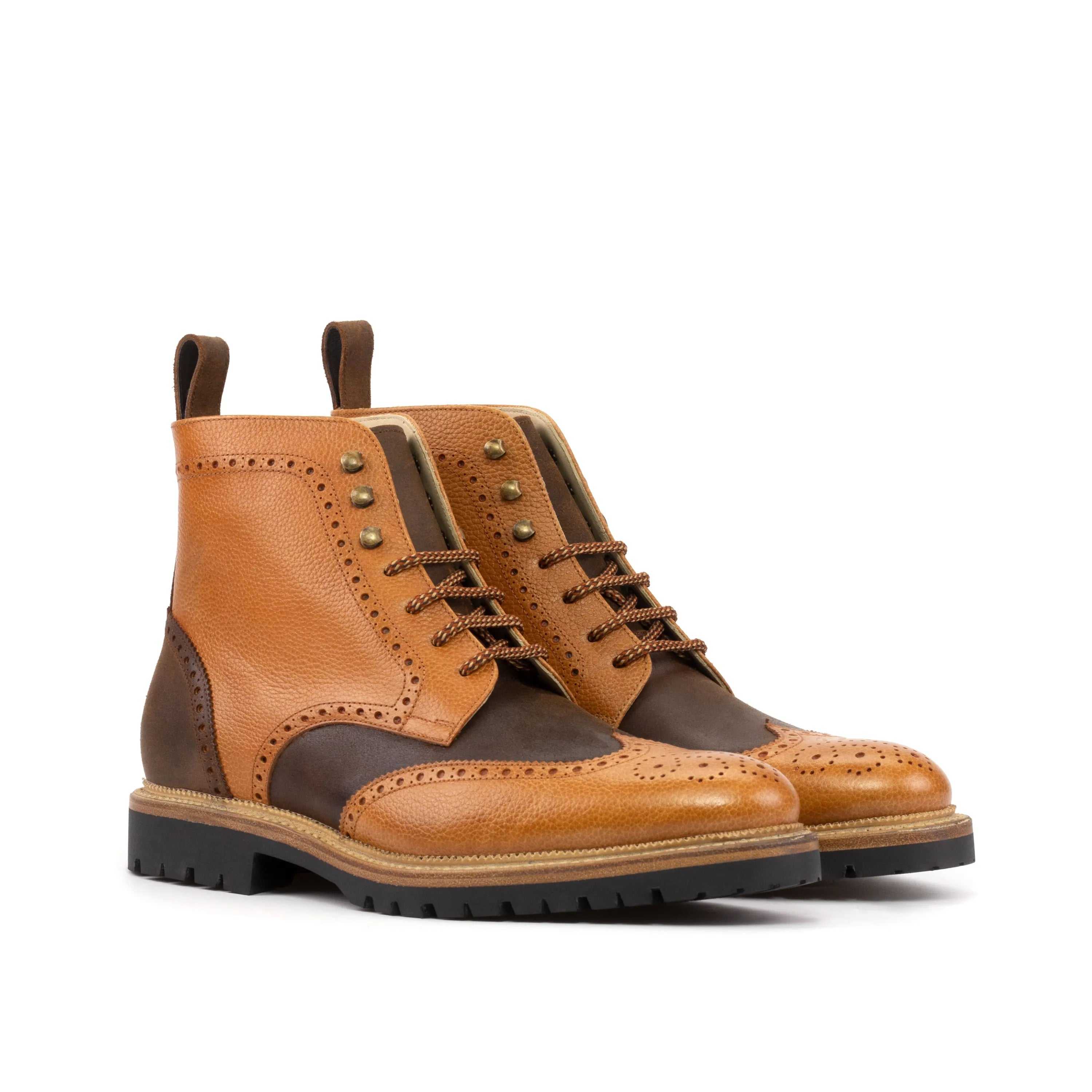 Two-tone leather wingtip boots from Fidah Military Brogue collection