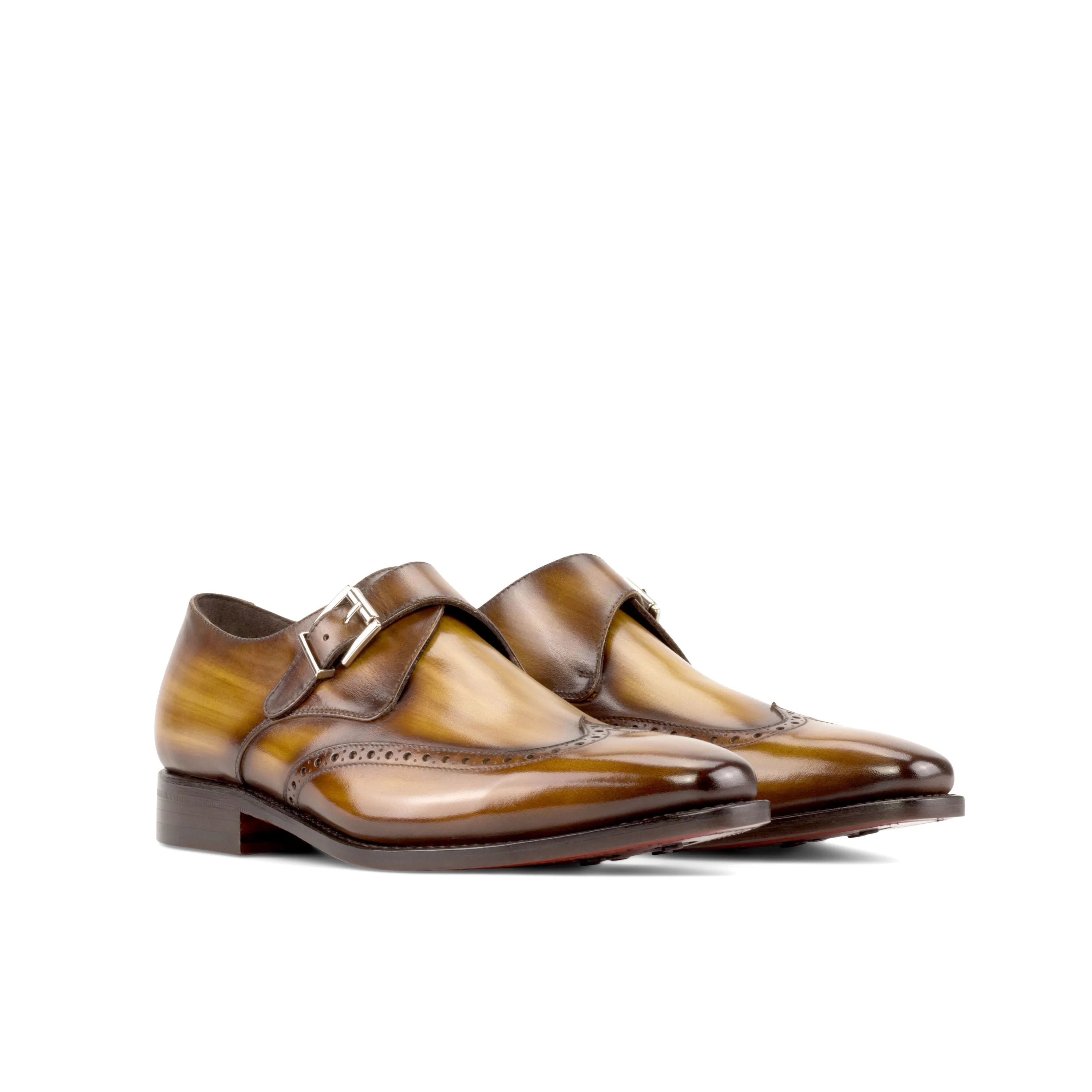 Brown leather Fisher Patina Single Monk strap shoes for sophisticated style