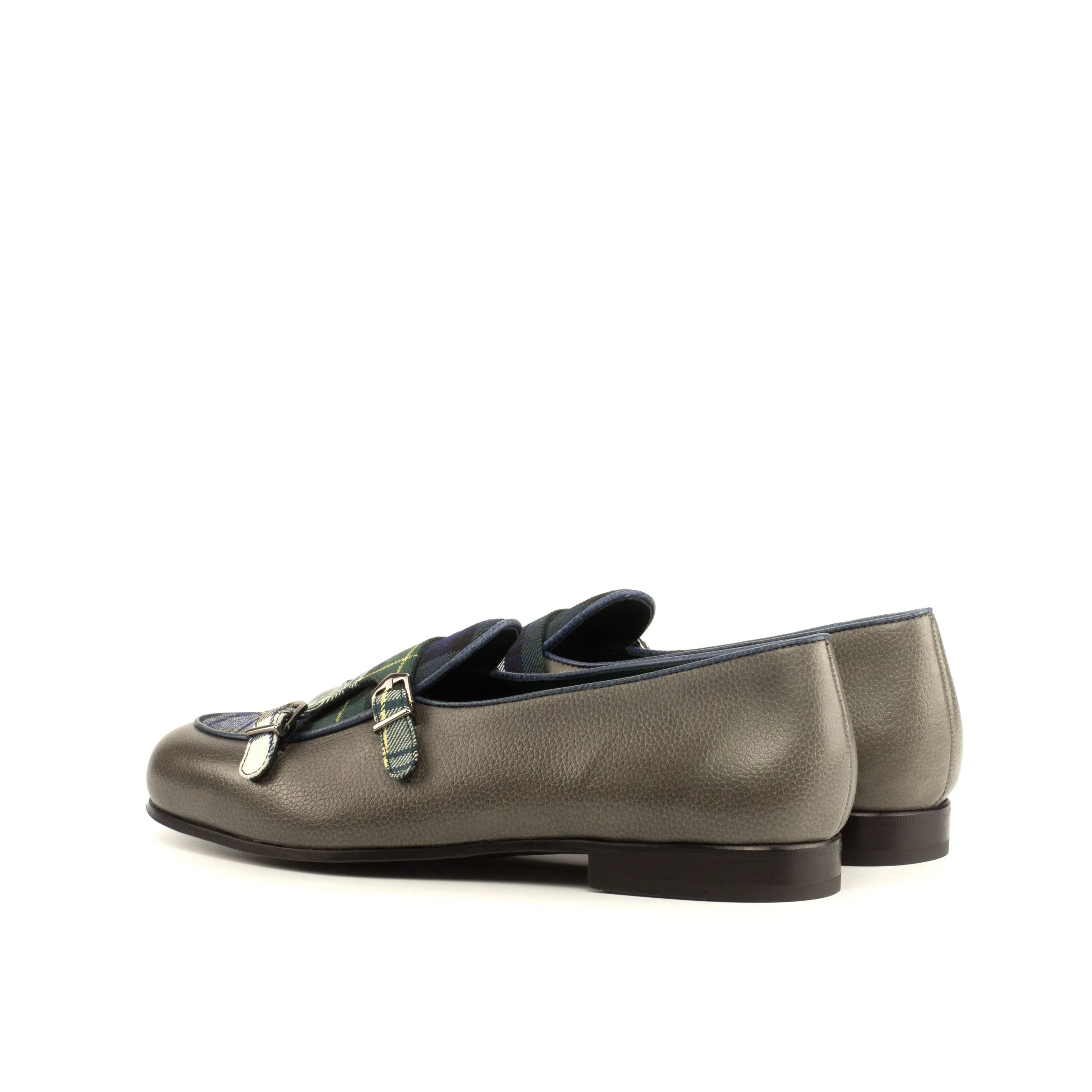 Gray leather double monk strap loafers featured in the Forest Monk Slipper collection