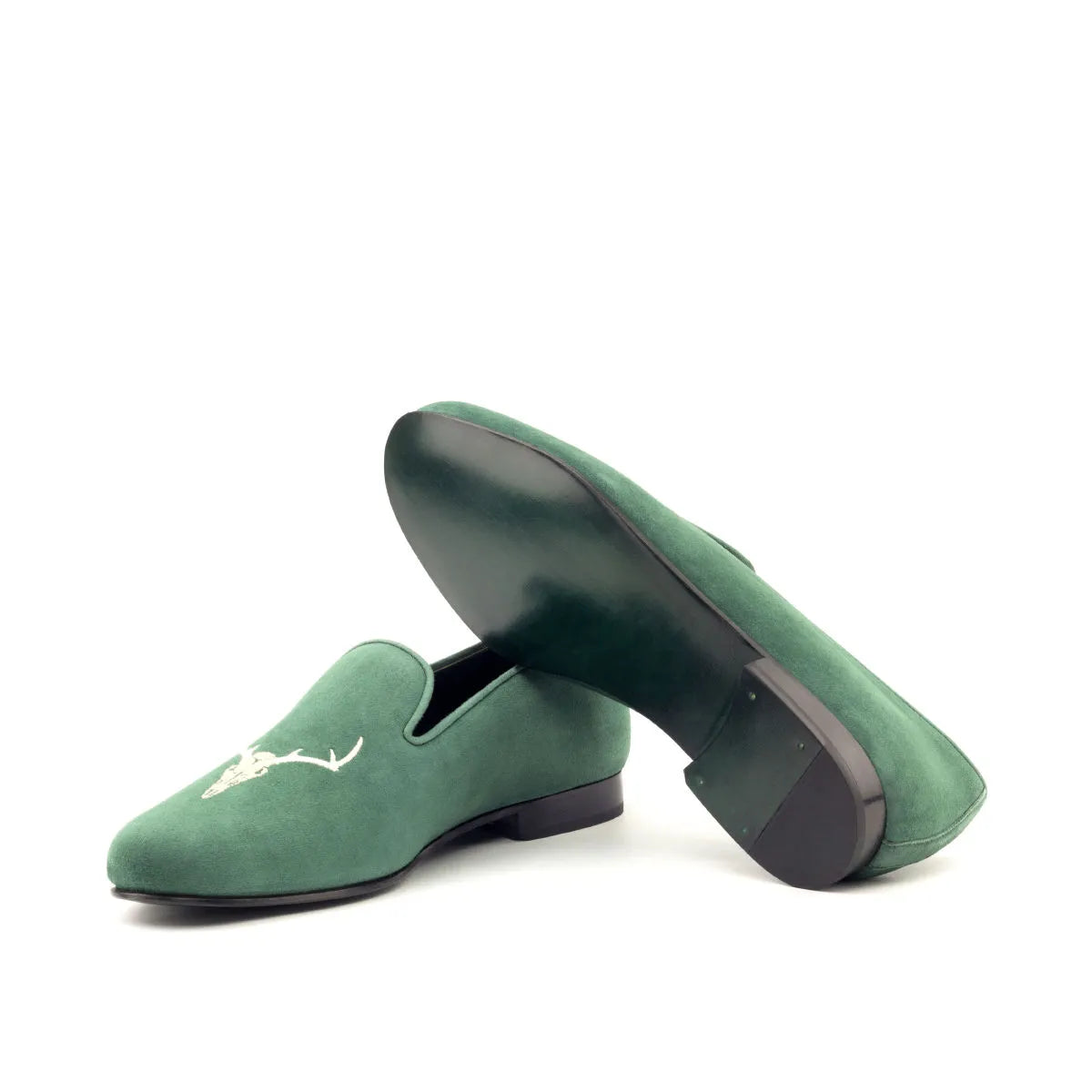 Green suede loafers with deer embroidery from Forst Wellington Slip on II