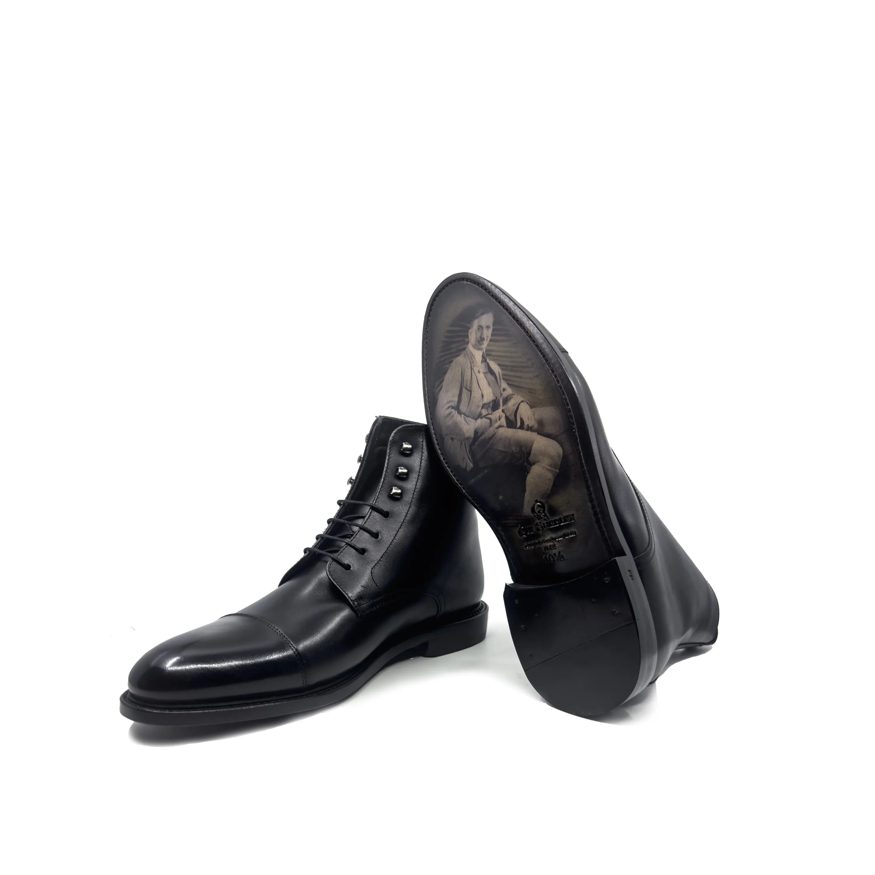Black leather FP Jumper Boots II with portrait sole for fast lane style on business days