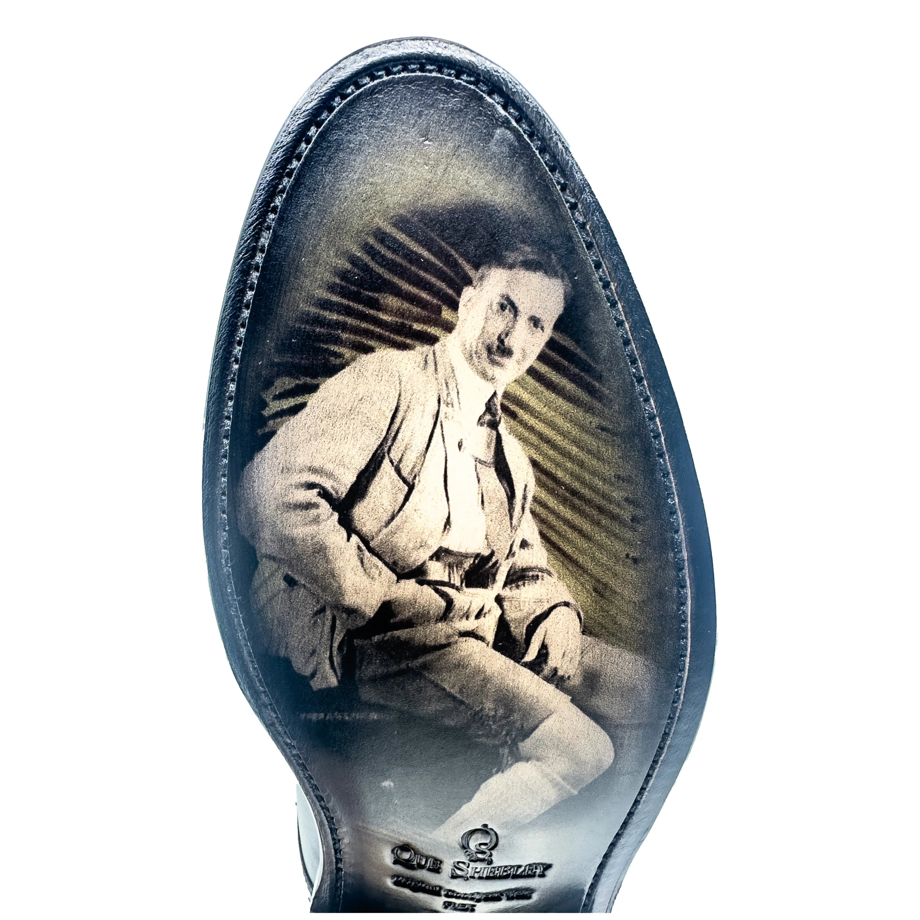 Man’s portrait on shoe sole of FP Jumper Boots for stylish fast lane fashion