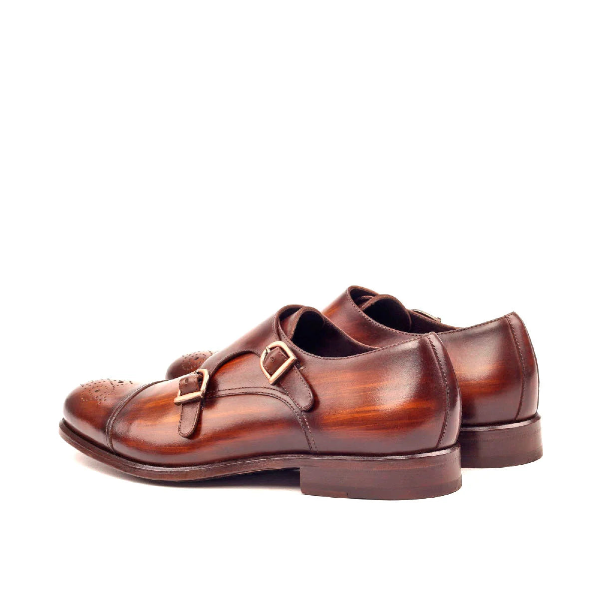 Frango Patina Double Monk II brown leather shoes with gold buckles