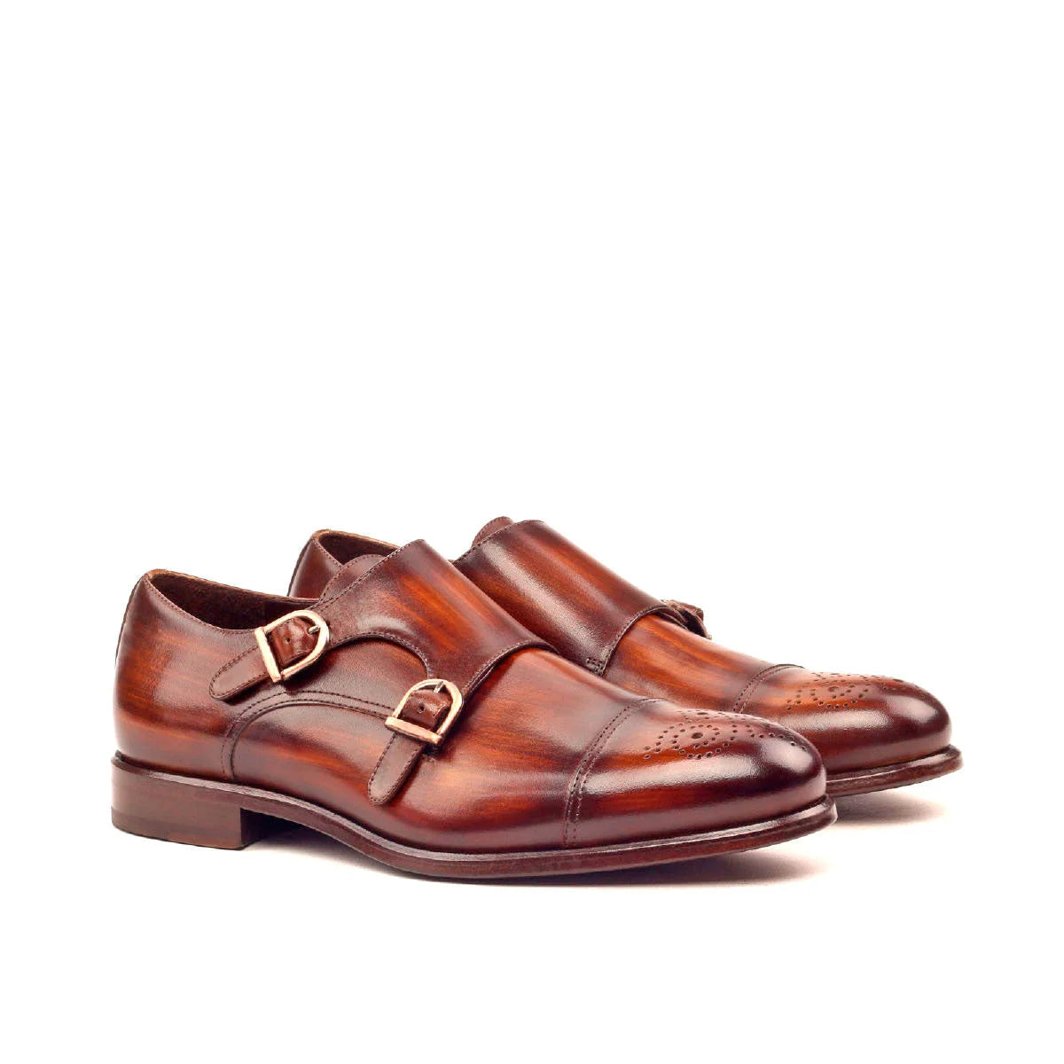 Frango Patina Double Monk brown leather wingtip shoes