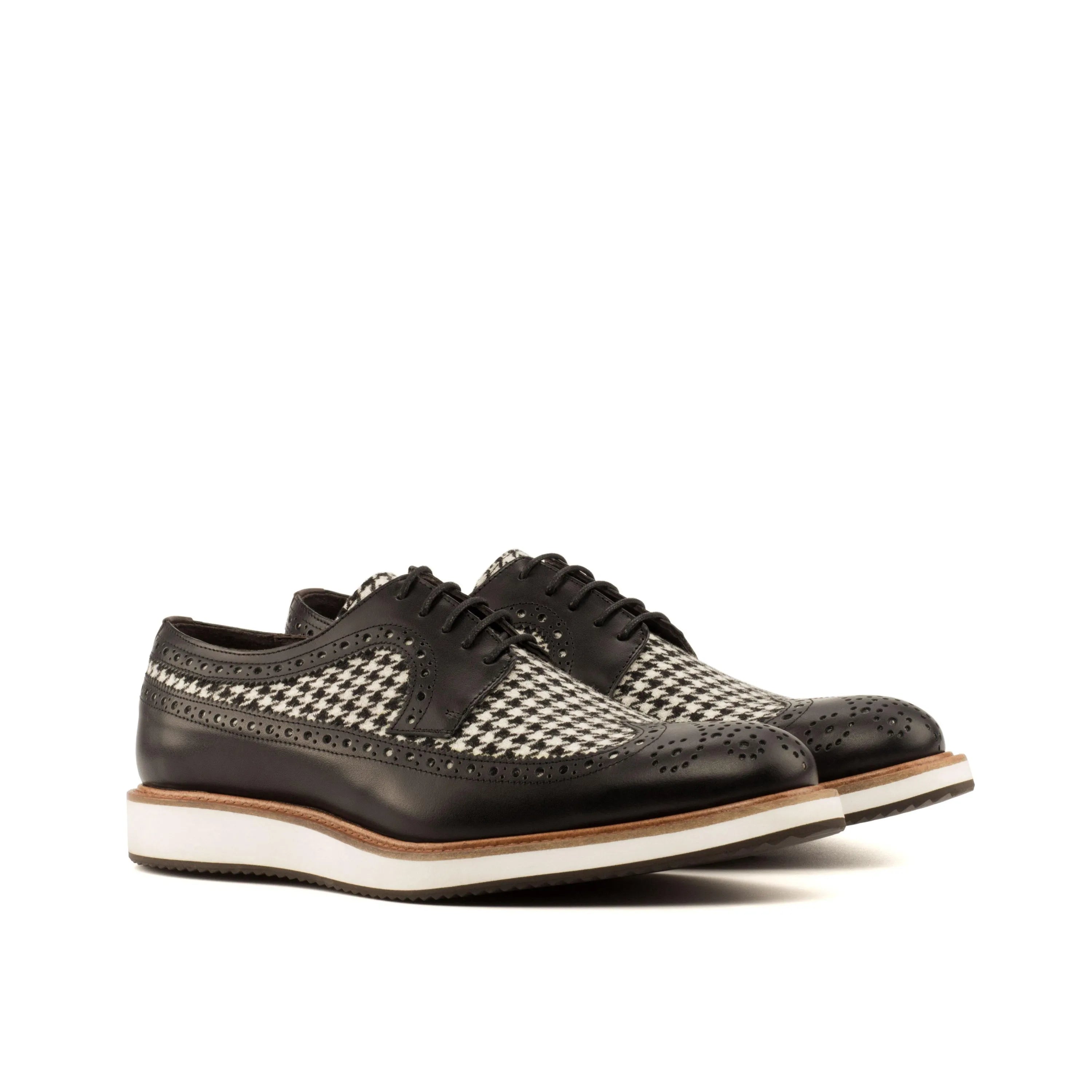 Black and white houndstooth dress shoes, Franko Longwing Blucher II, elegant style