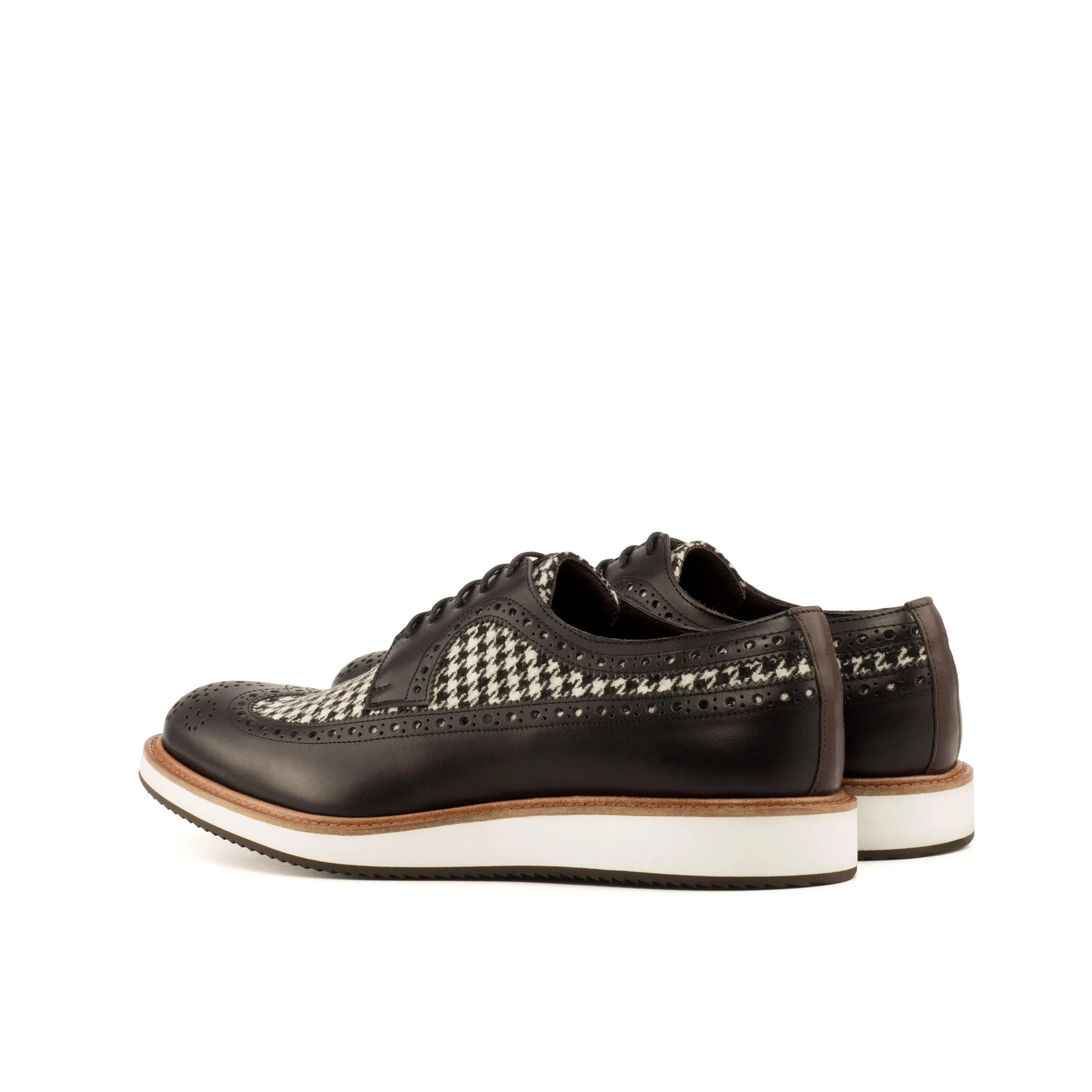 Black and white houndstooth wingtip shoes from Franko Longwing Blucher II collection