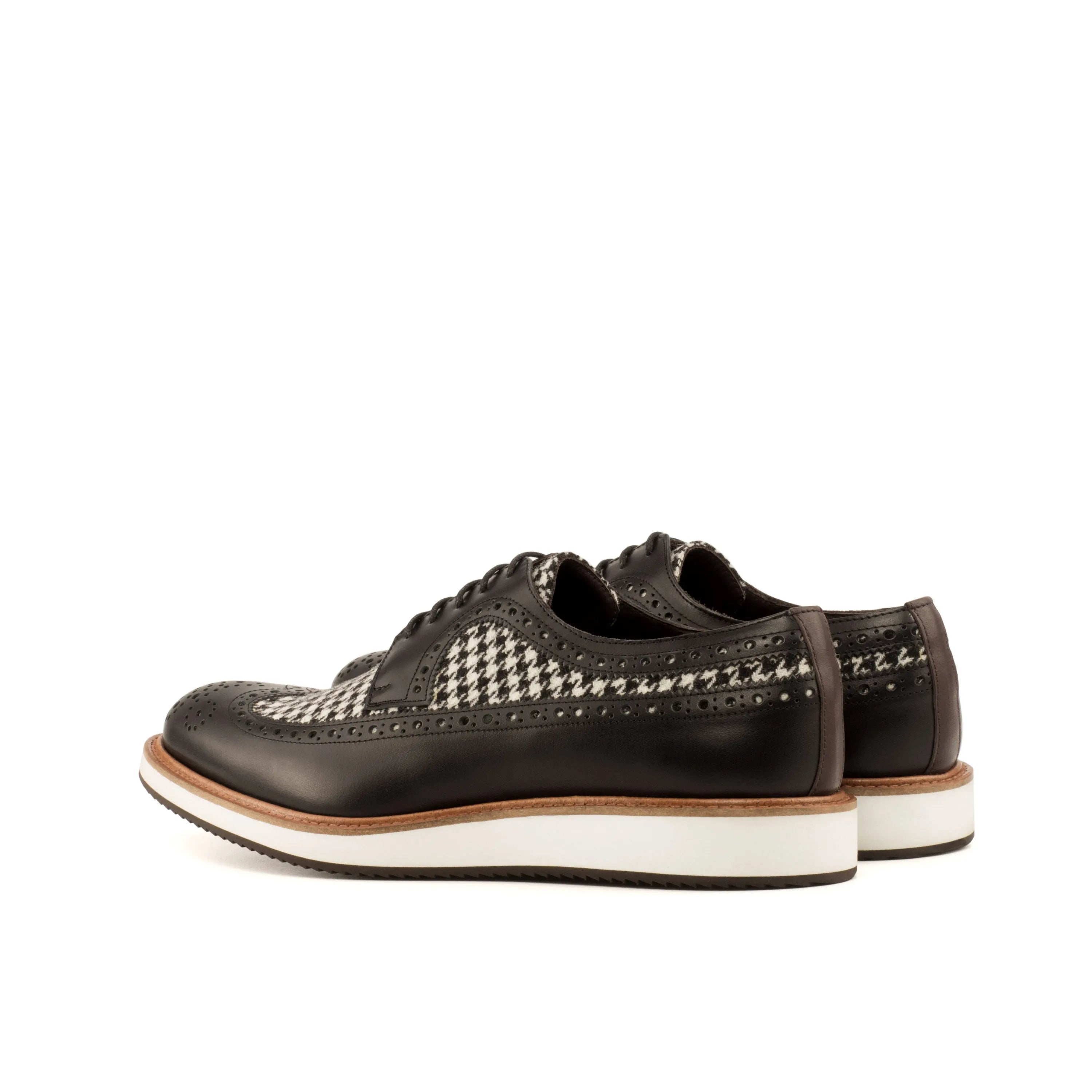 Black and white houndstooth Wingtip shoes, Franko Longwing Blucher for stylish comfort