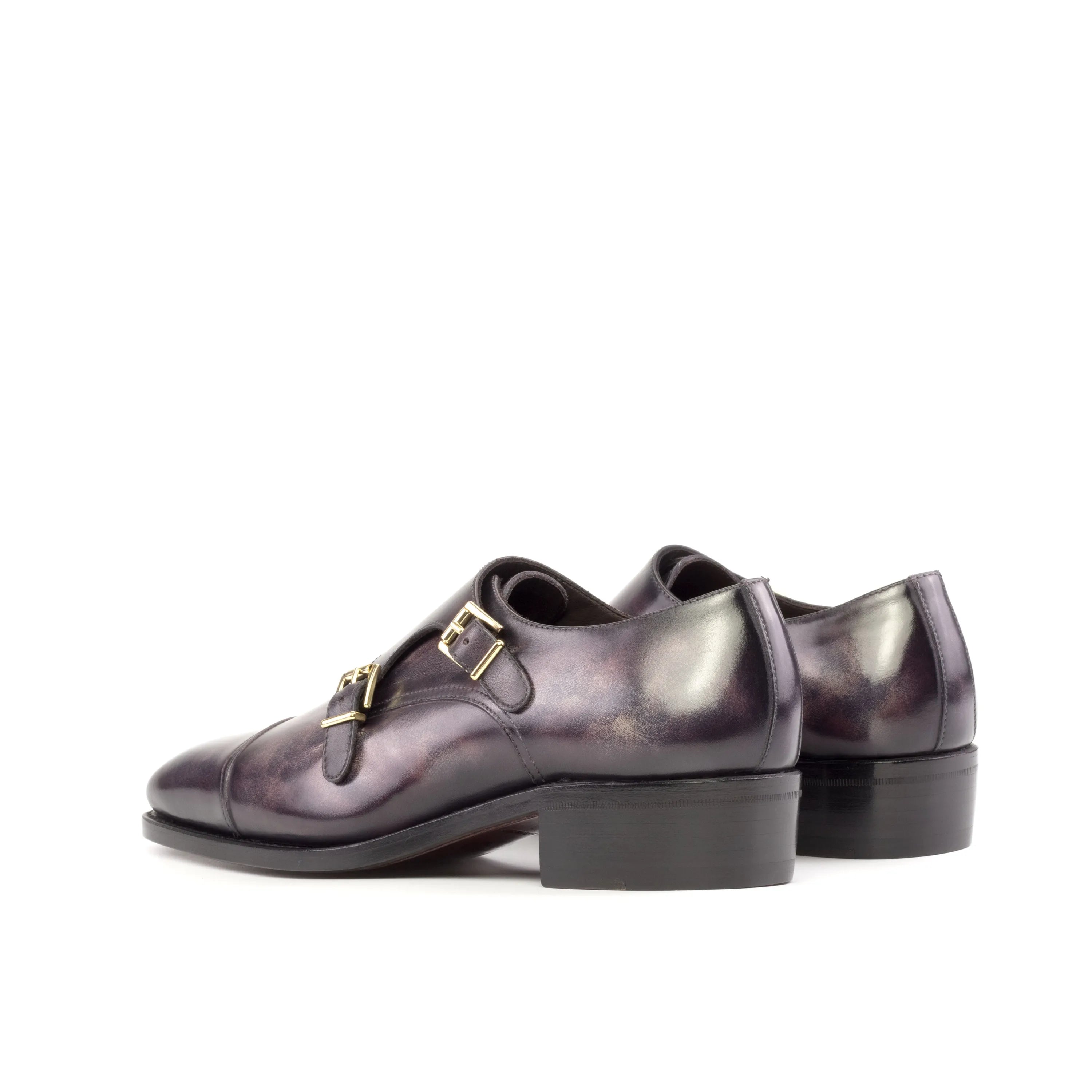 Pair of purple leather monk strap shoes from Frankos Patina Double Monk collection