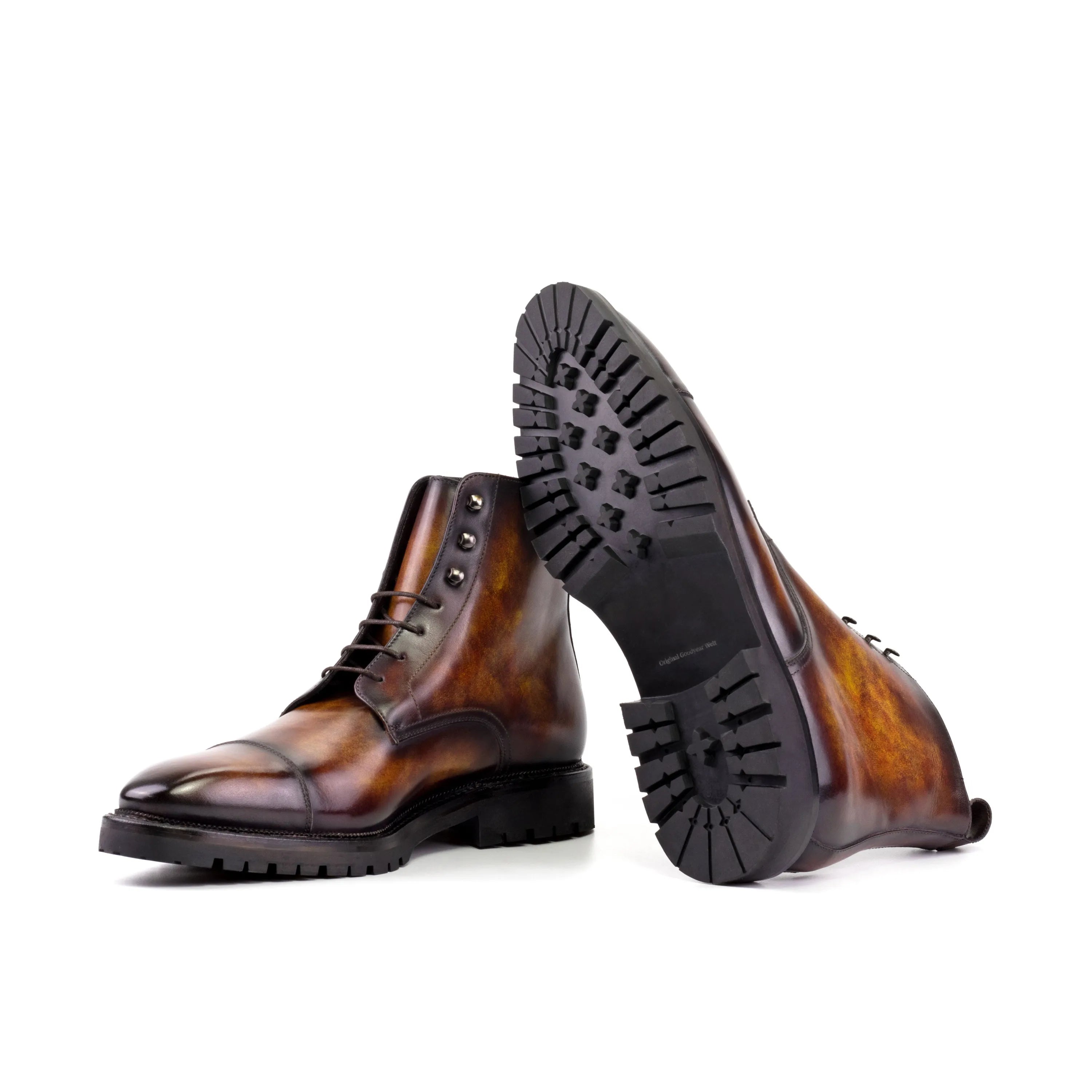 Leather cap-toe boots from Frankoz Patina Jumper collection, showcasing quality craftsmanship