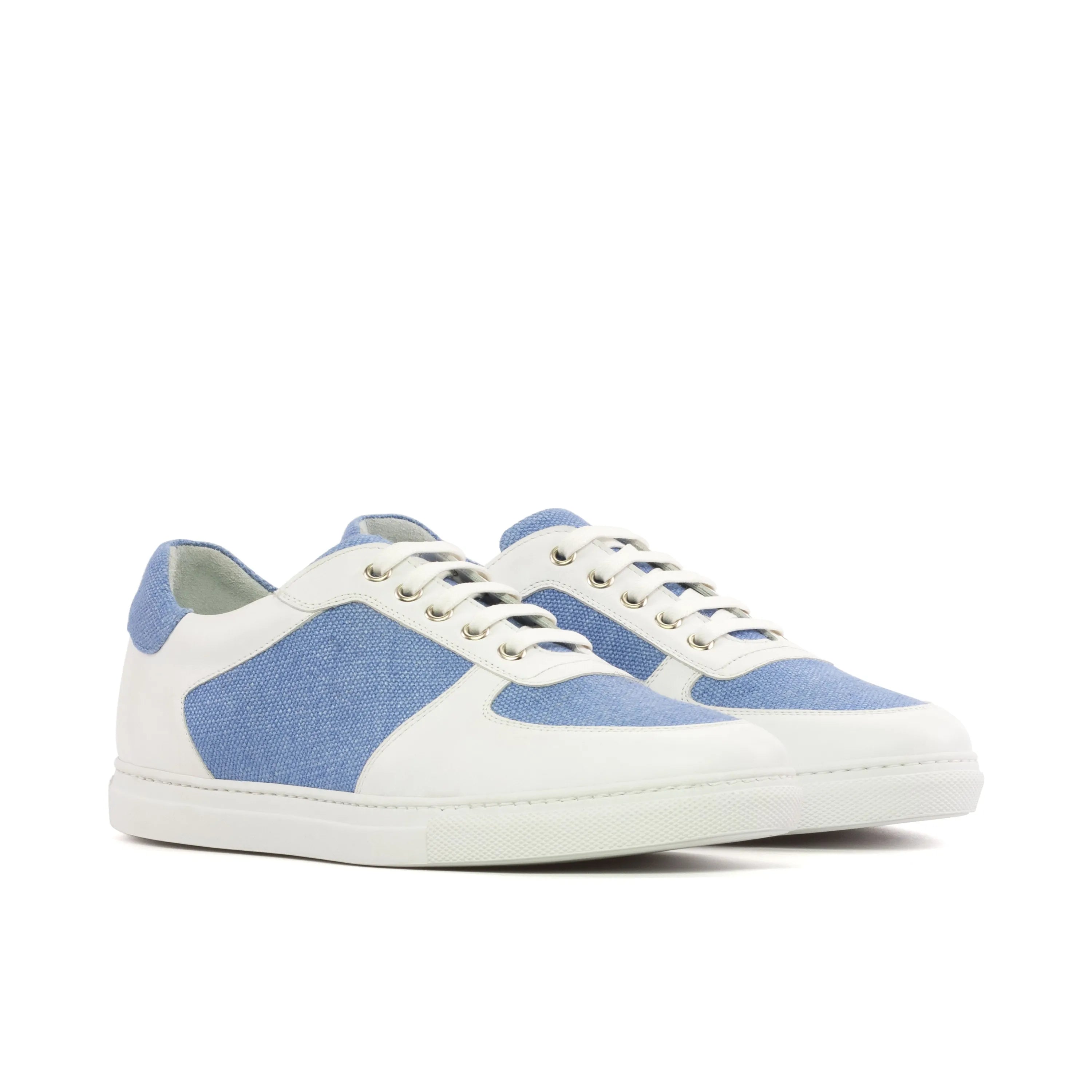 G49 Low Top Sneaker in blue and white leather, luxury bespoke shoes for men