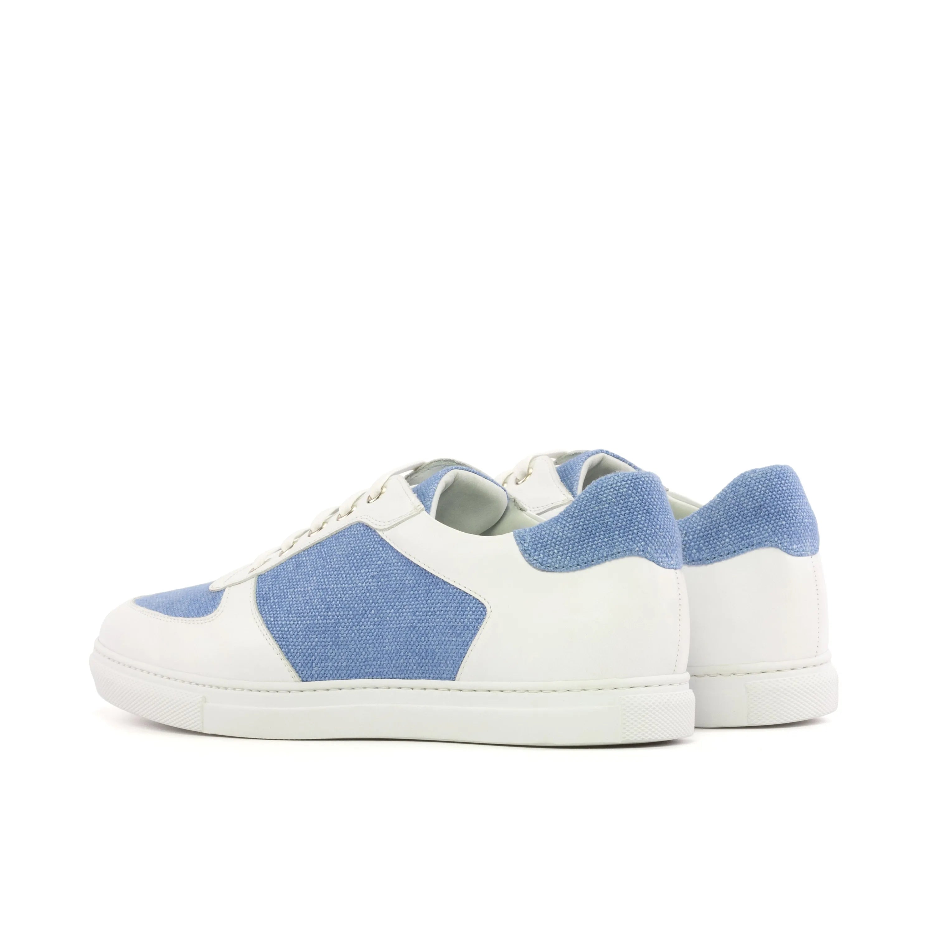 G49 Low Top Sneakers in white and blue, a stylish choice for luxury bespoke shoes for men