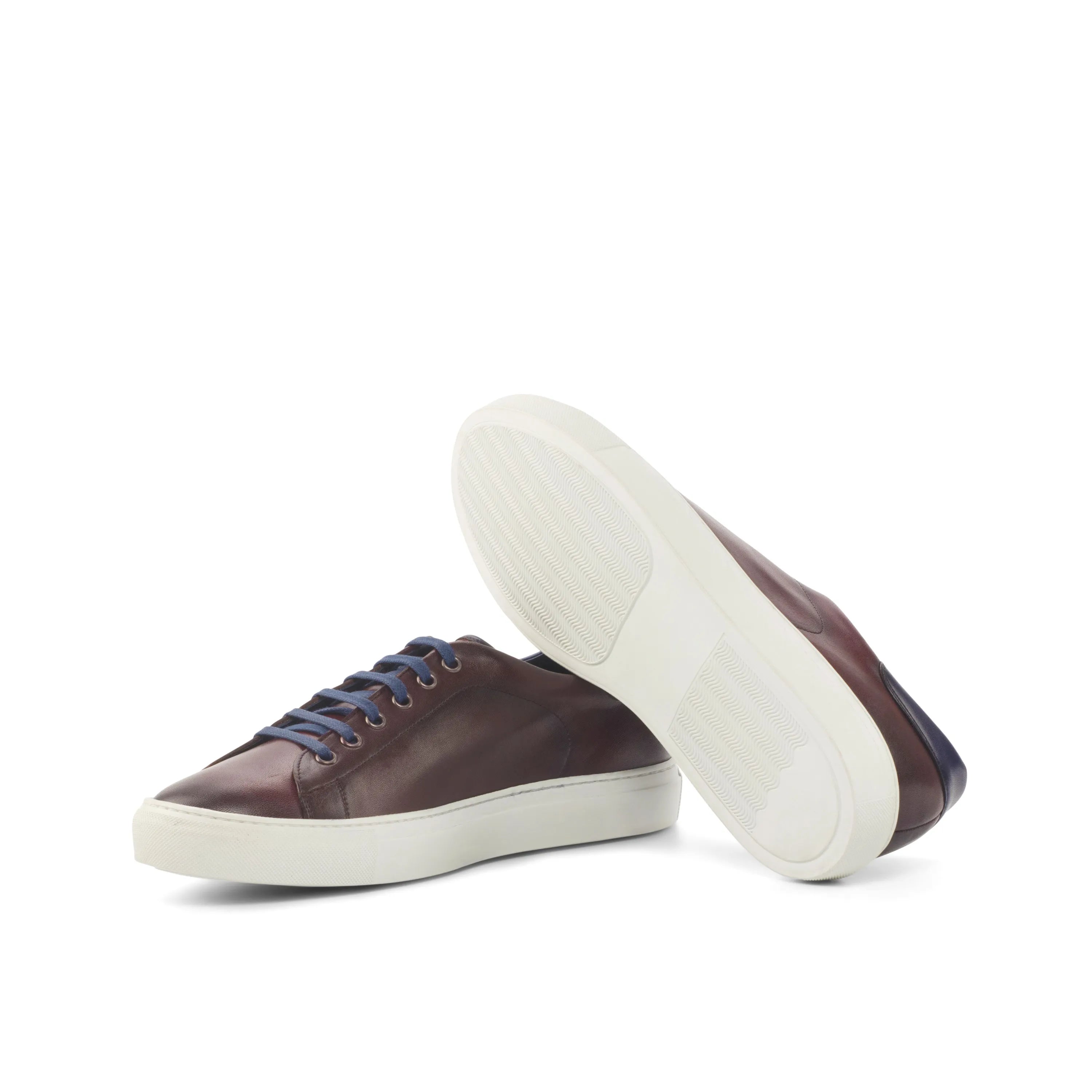 Pair of brown leather Gake Trainer Sneakers with cupsole design and painted calf finish