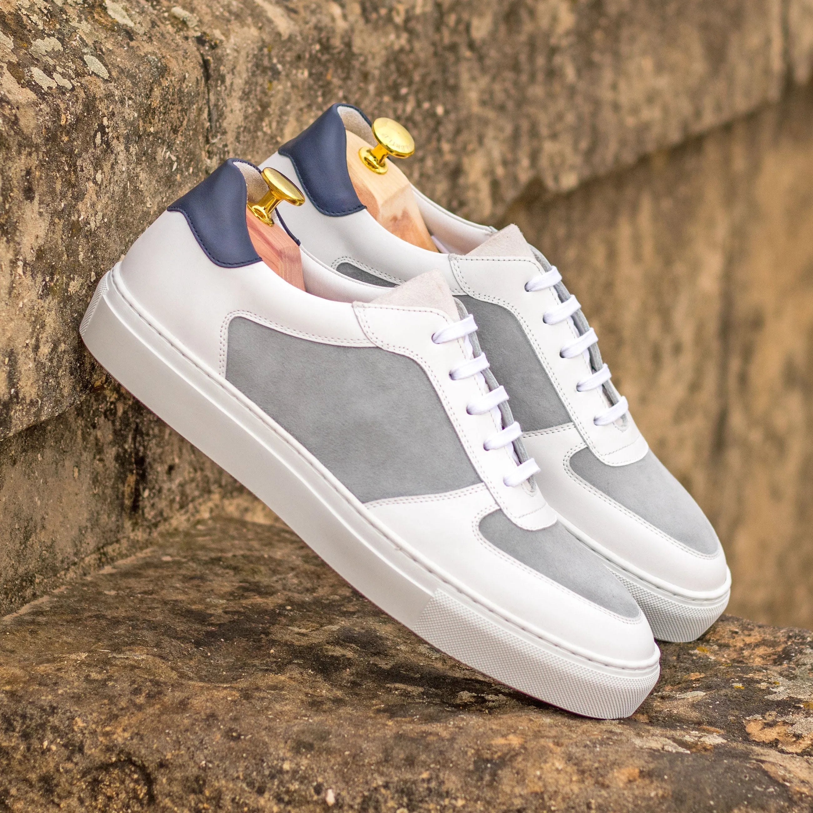 Two-tone leather Galaxie Low Top Sneaker with kid suede accents for stylish comfort