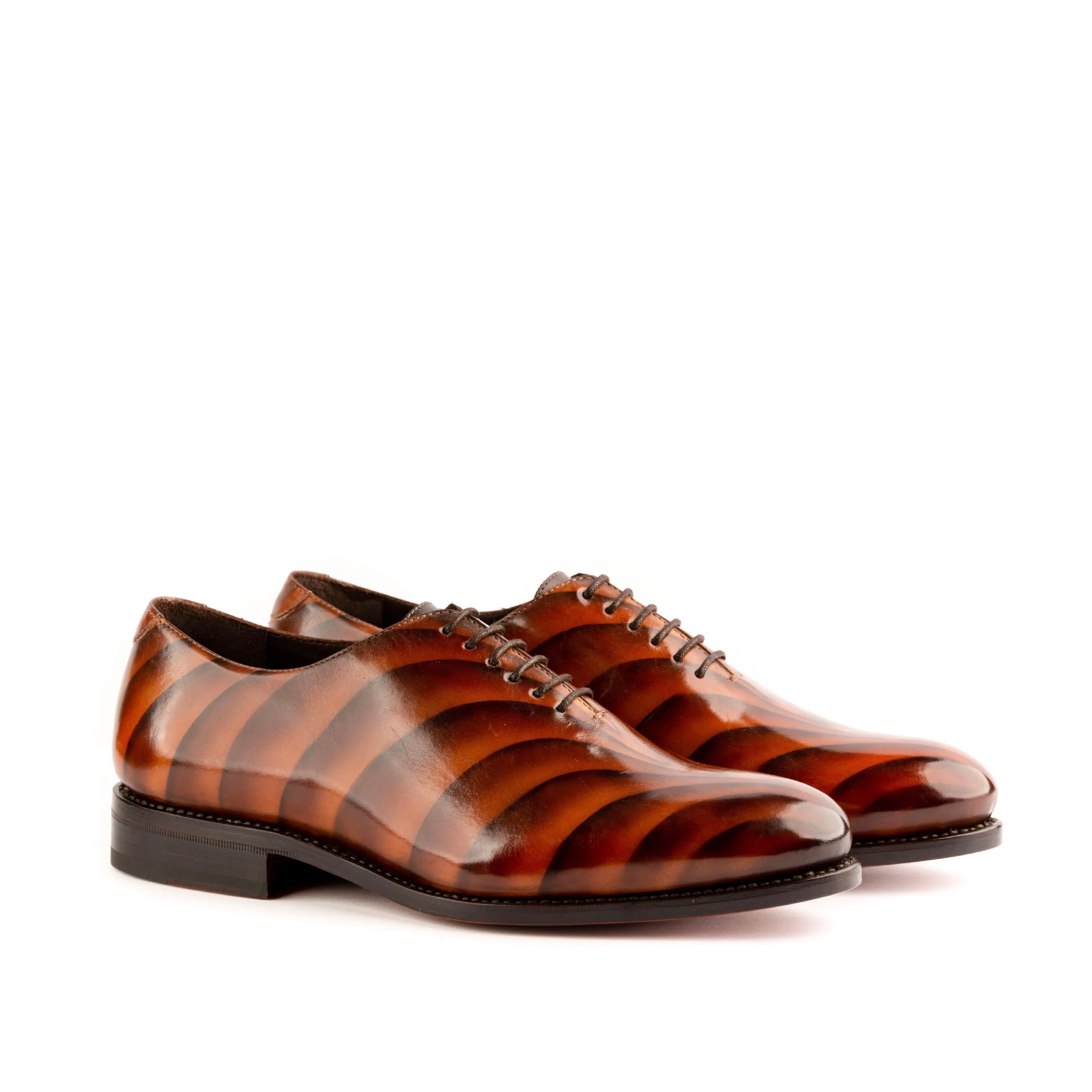 Galvarino Patina Wholecut II striped brown leather dress shoes